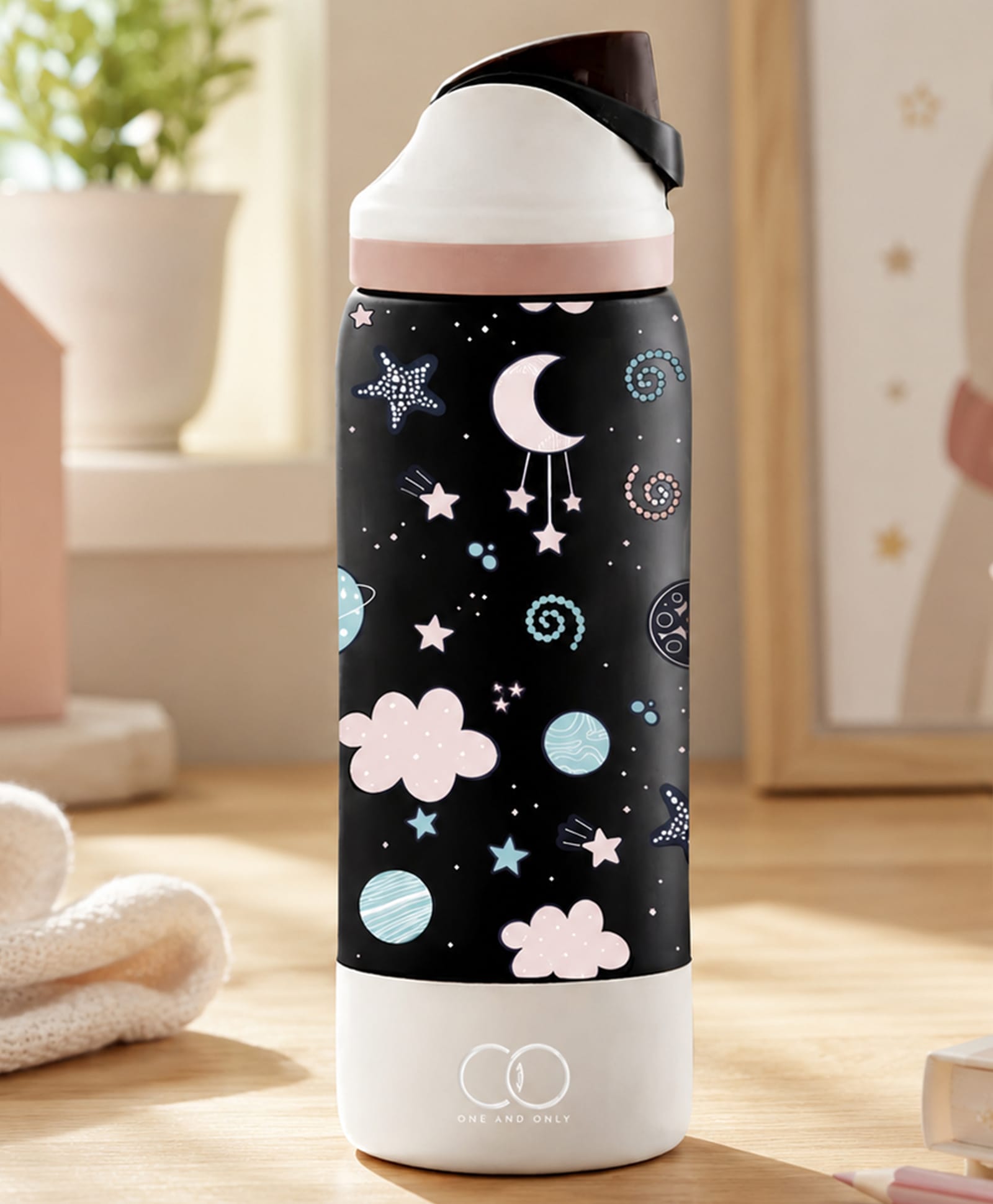 ONE AND ONLY Stainless Steel Water Bottle 550ml, Leak Proof Steel Bottle with Straw & Wide Mouth, School, Gym, Office & Travel (Black)-picture-16