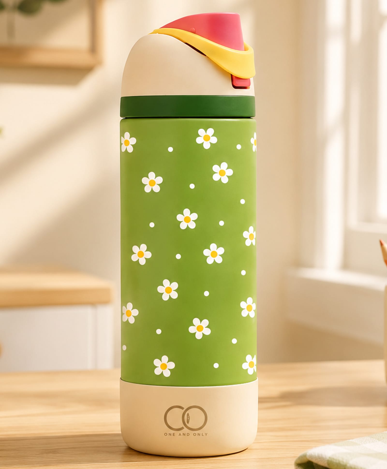 ONE AND ONLY Stainless Steel Water Bottle 550ml Leak Proof Steel Bottle with Straw & Wide Mouth For School, Gym & Office & Travel - Green-picture-9
