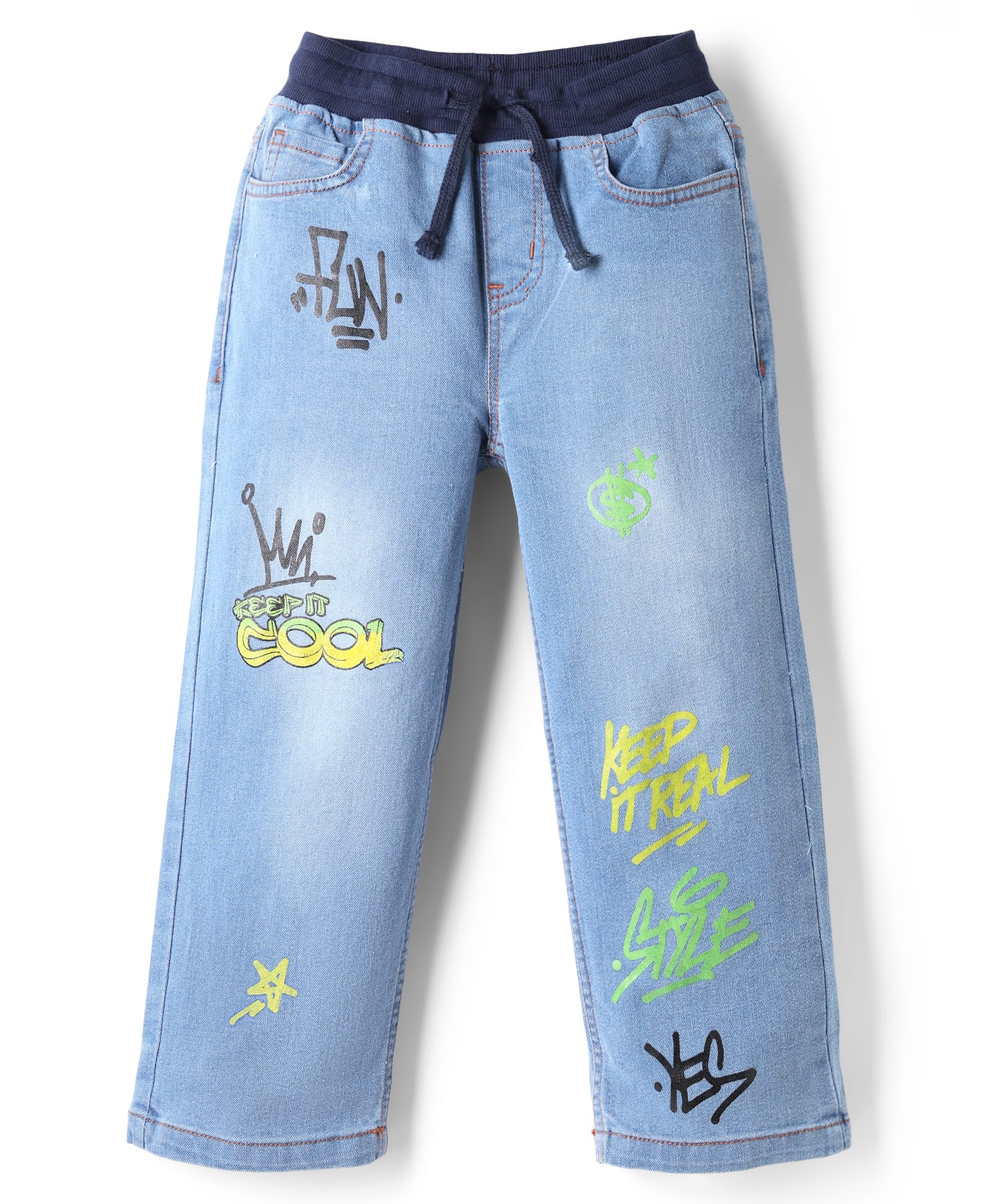 Pine Kids Denim Woven Full Length Jeans With Text Print - Navy Blue-picture-19