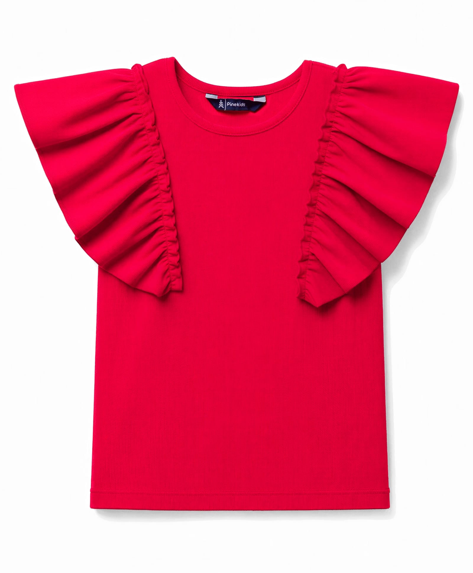 Pine Kids Cotton Knit Solid Flutter Half Sleeves Top - Red-picture-22