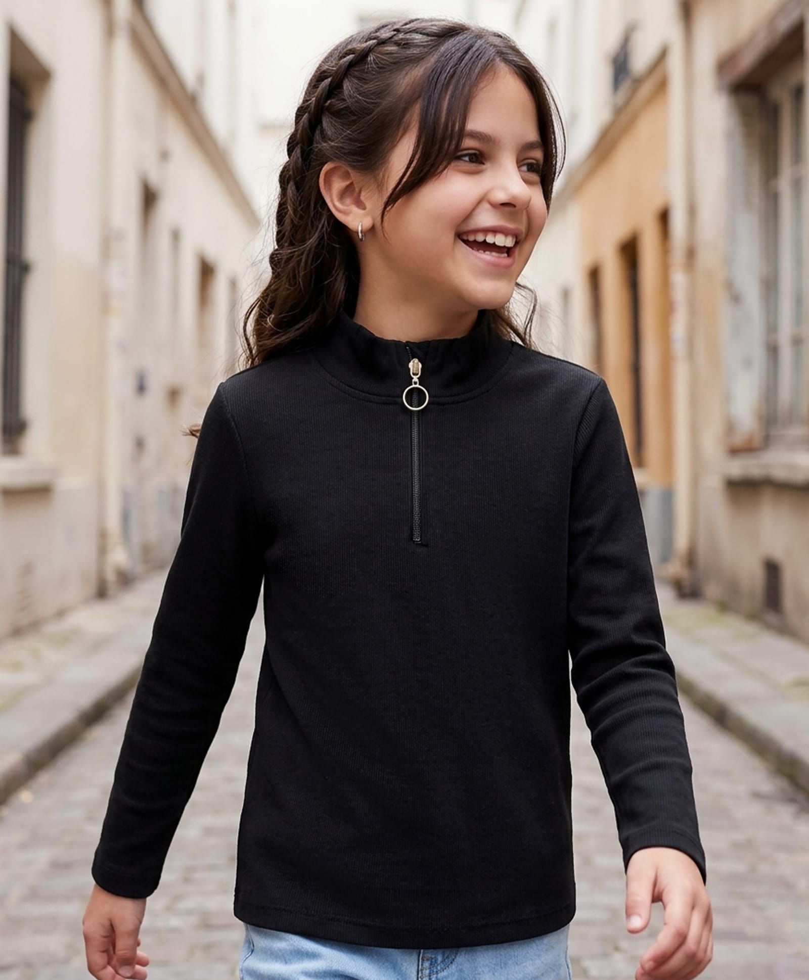 Pine Kids Cotton Lycra Knit Full Sleeves Solid Top - Black-picture-31