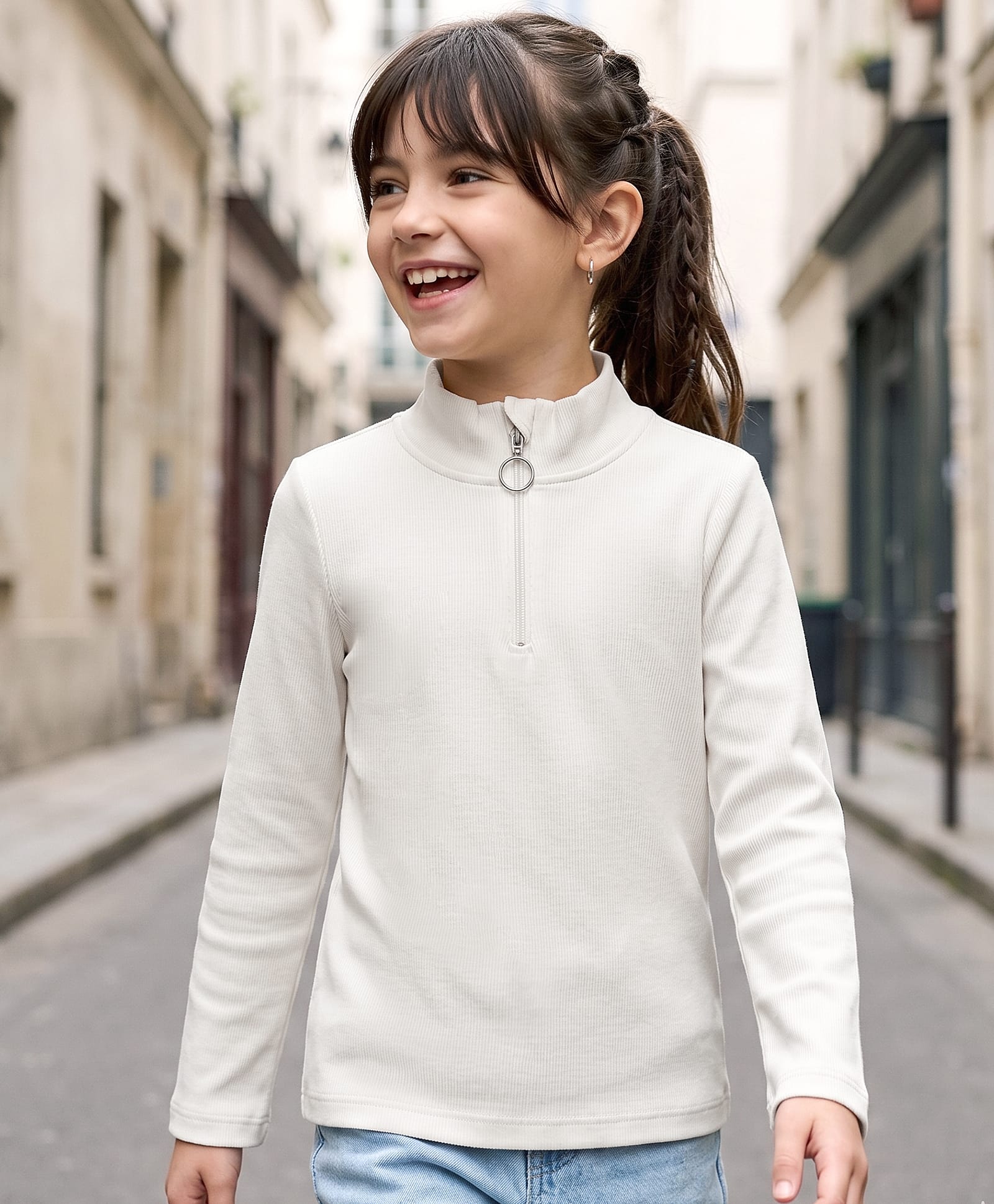 Pine Kids Cotton Lycra Knit Full Sleeves Solid Top - White-picture-32