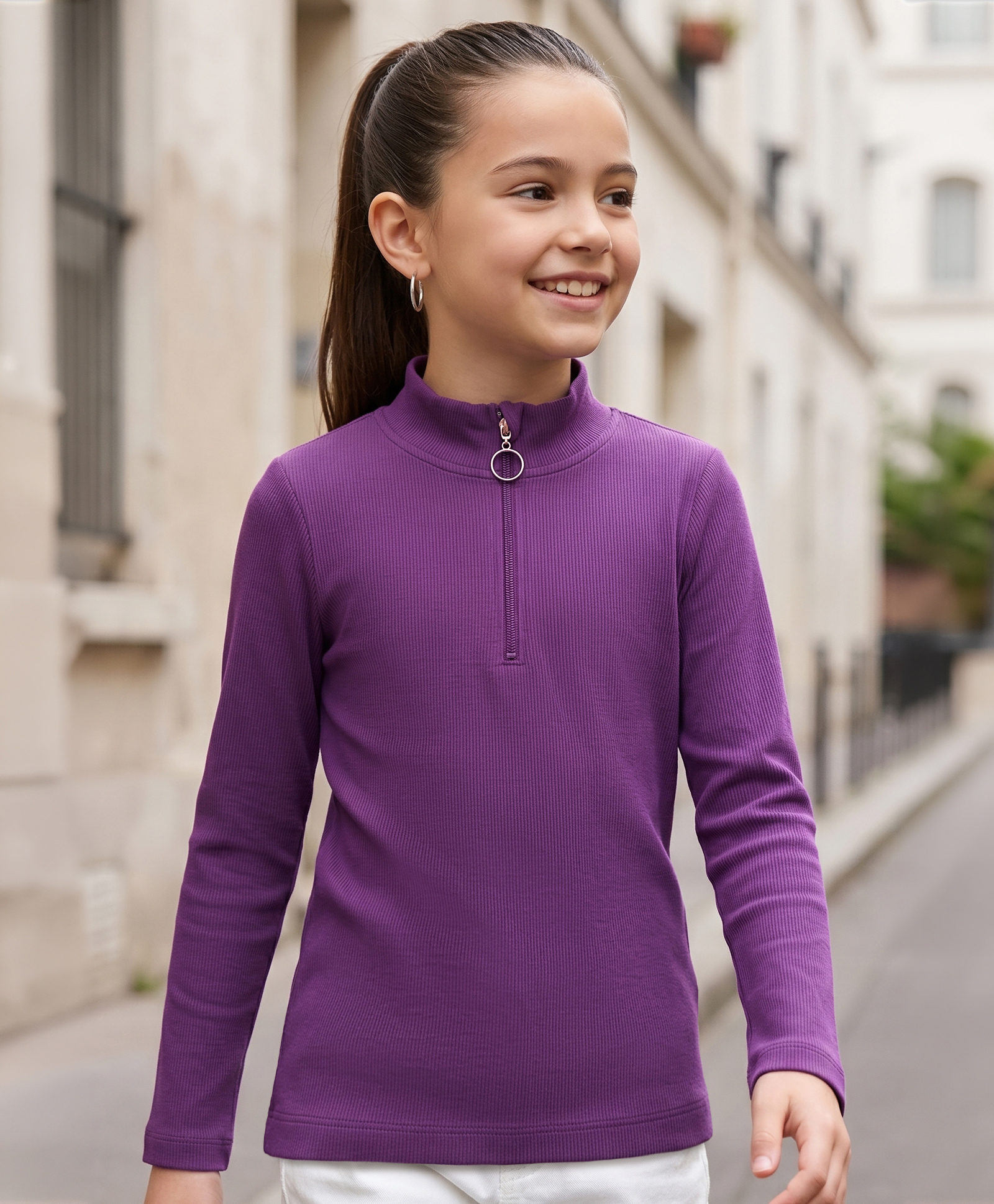 Pine Kids Cotton Knit Full Sleeves Solid Top - Purple-picture-30