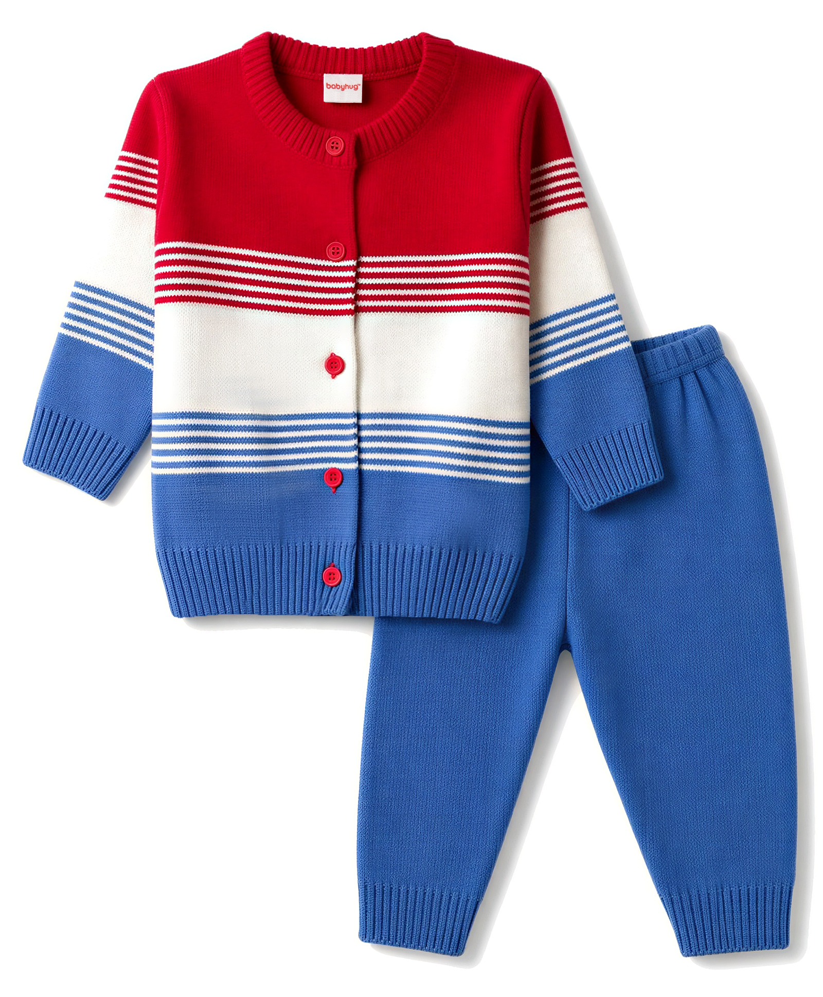 Babyhug Knit Full Sleeves Colour Block Striped Sweater Set -Royal Blue-image-29