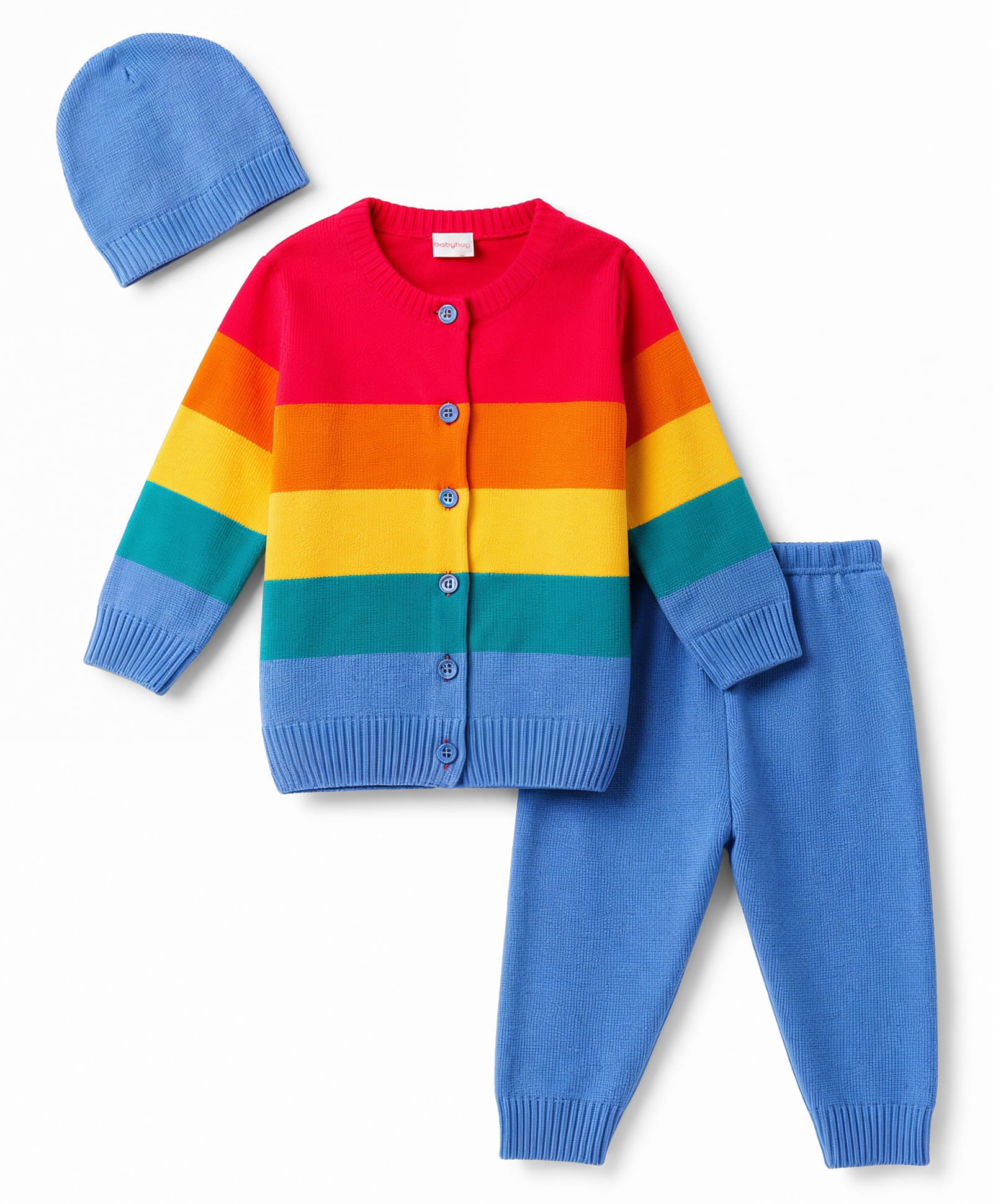 Babyhug Knit Full Sleeves Striped Sweater Set With Cap - Multicolor-image-46