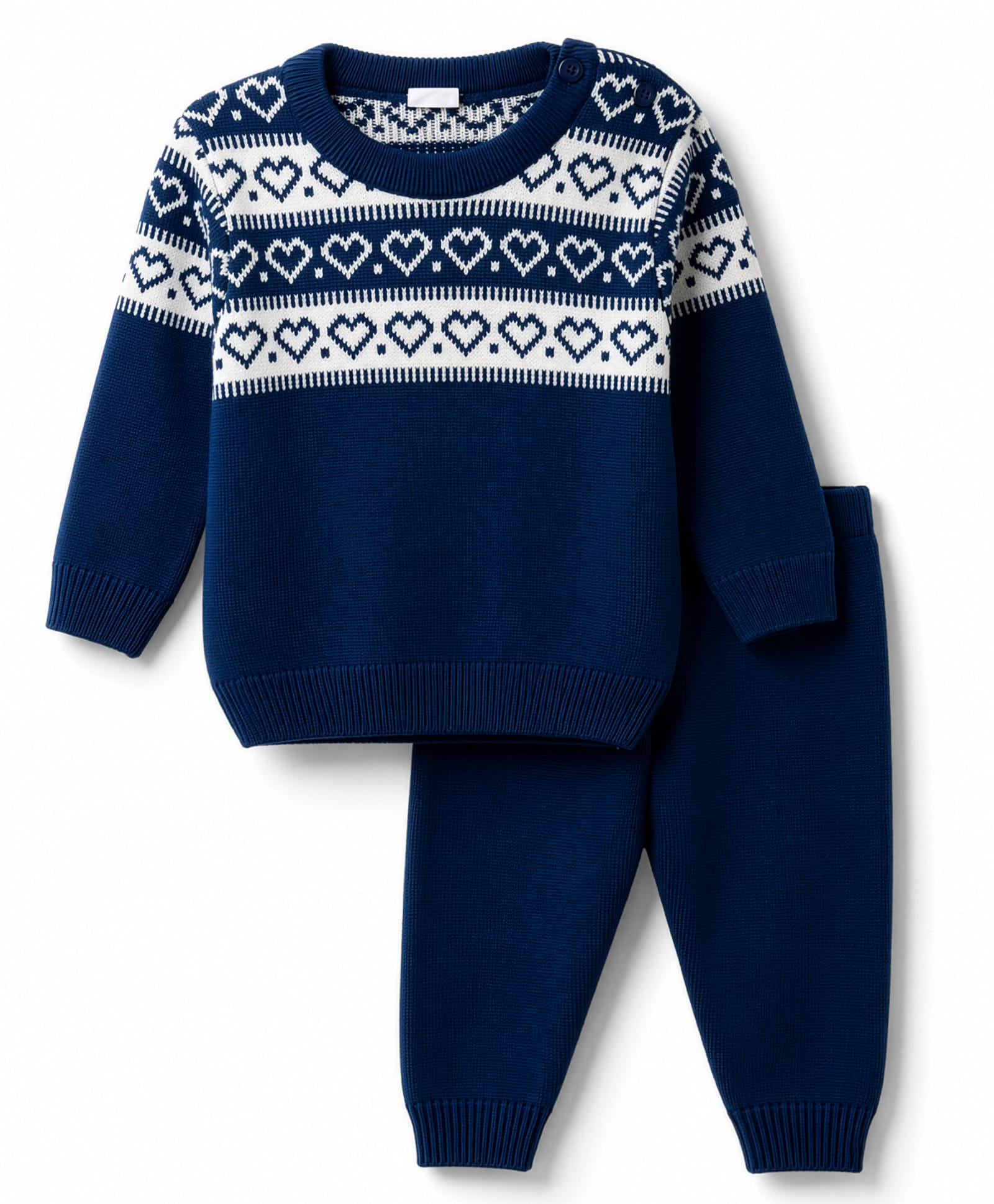 Babyhug Knit Full Sleeves Sweater Set With Hearts Design - Teal Blue-image-46
