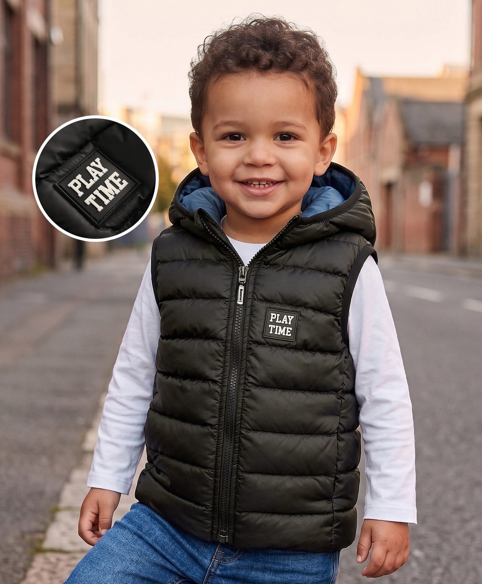 Babyhug Woven Sleeveless Solid Colour Padded Hooded Jacket - Black-image-43