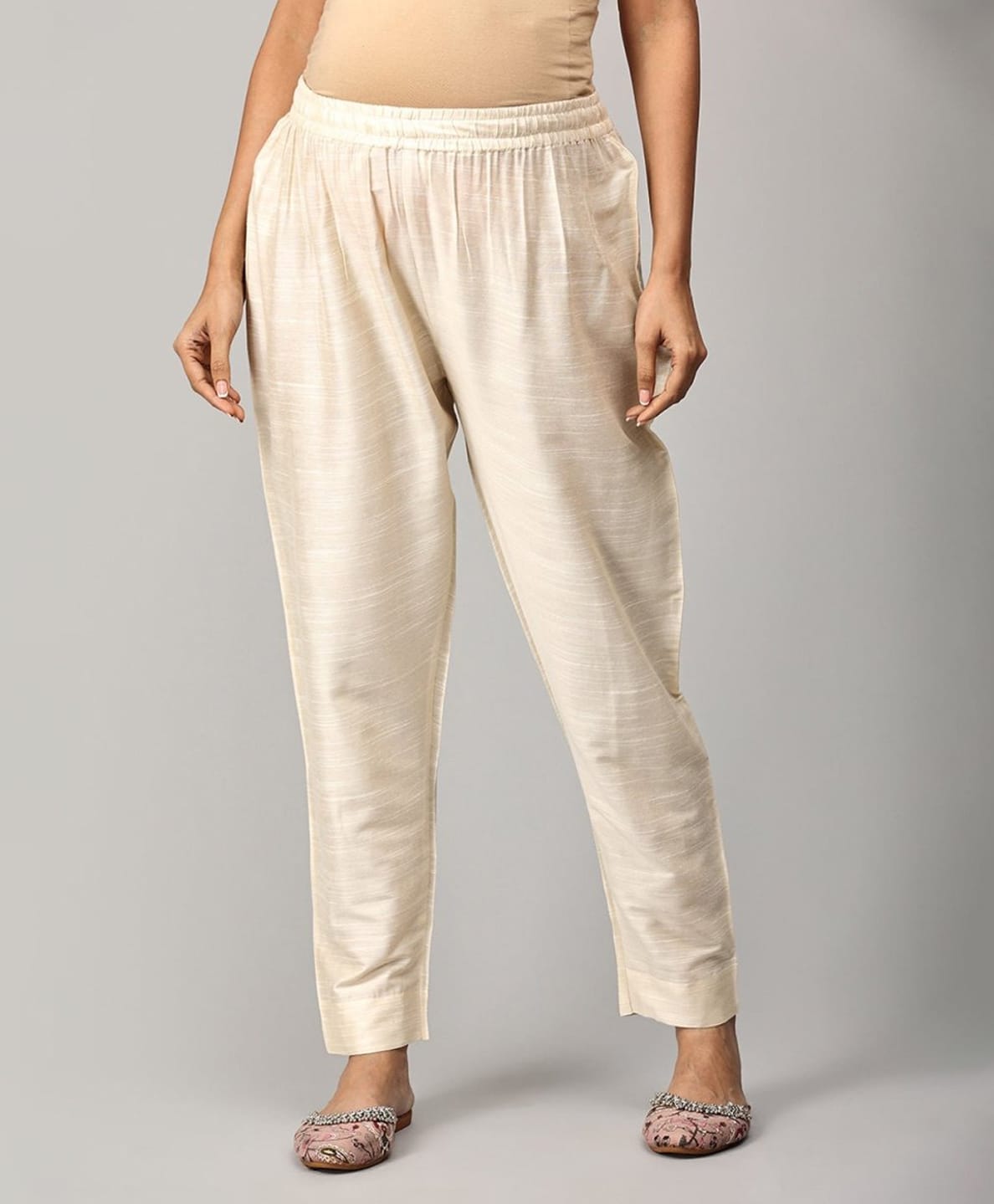The Mom Store Cotton Woven Solid Maternity Pants - Cream-picture-11