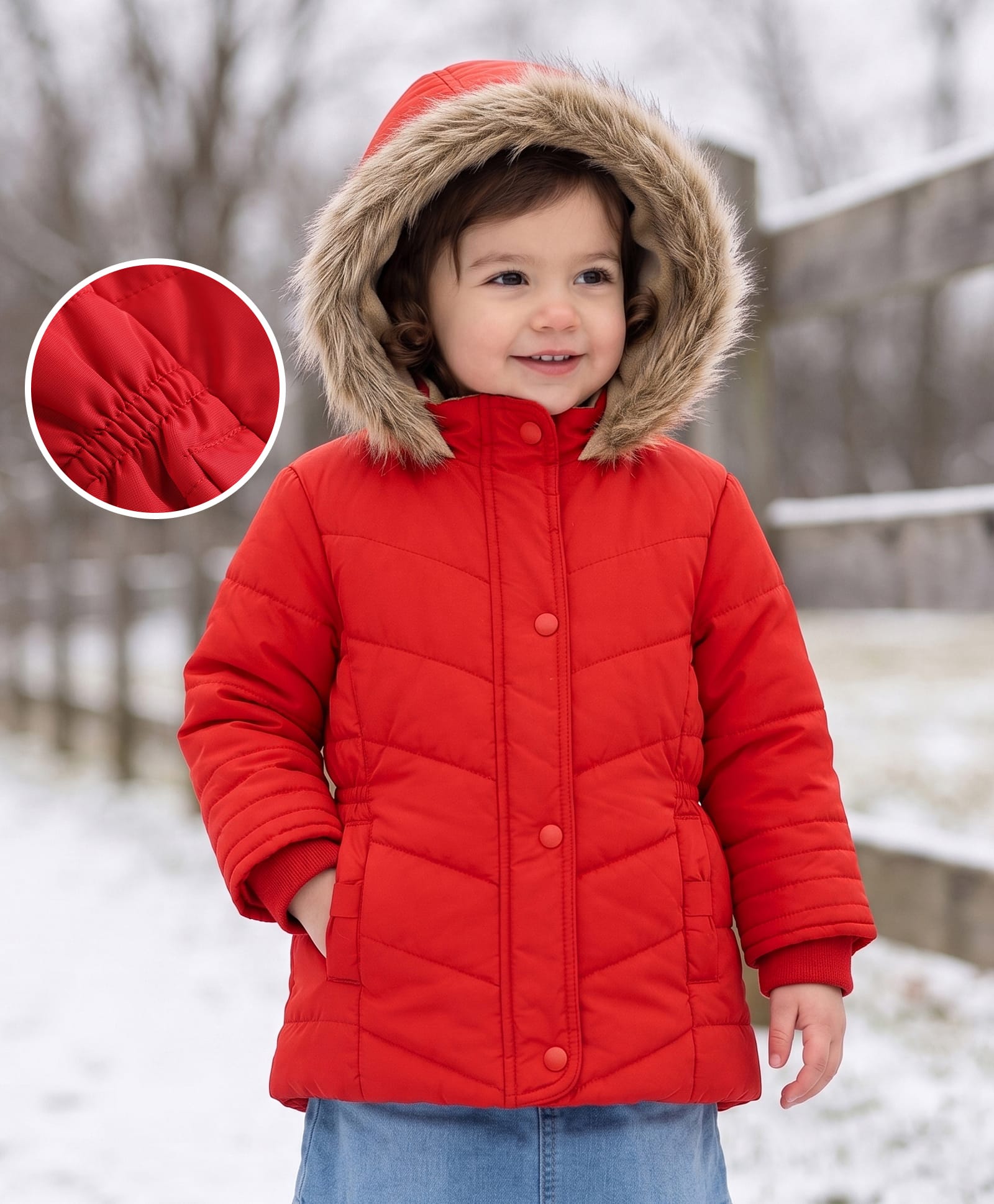 Babyhug Woven Full Sleeves Solid Colour Padded Jacket with Hood - Red-image-49