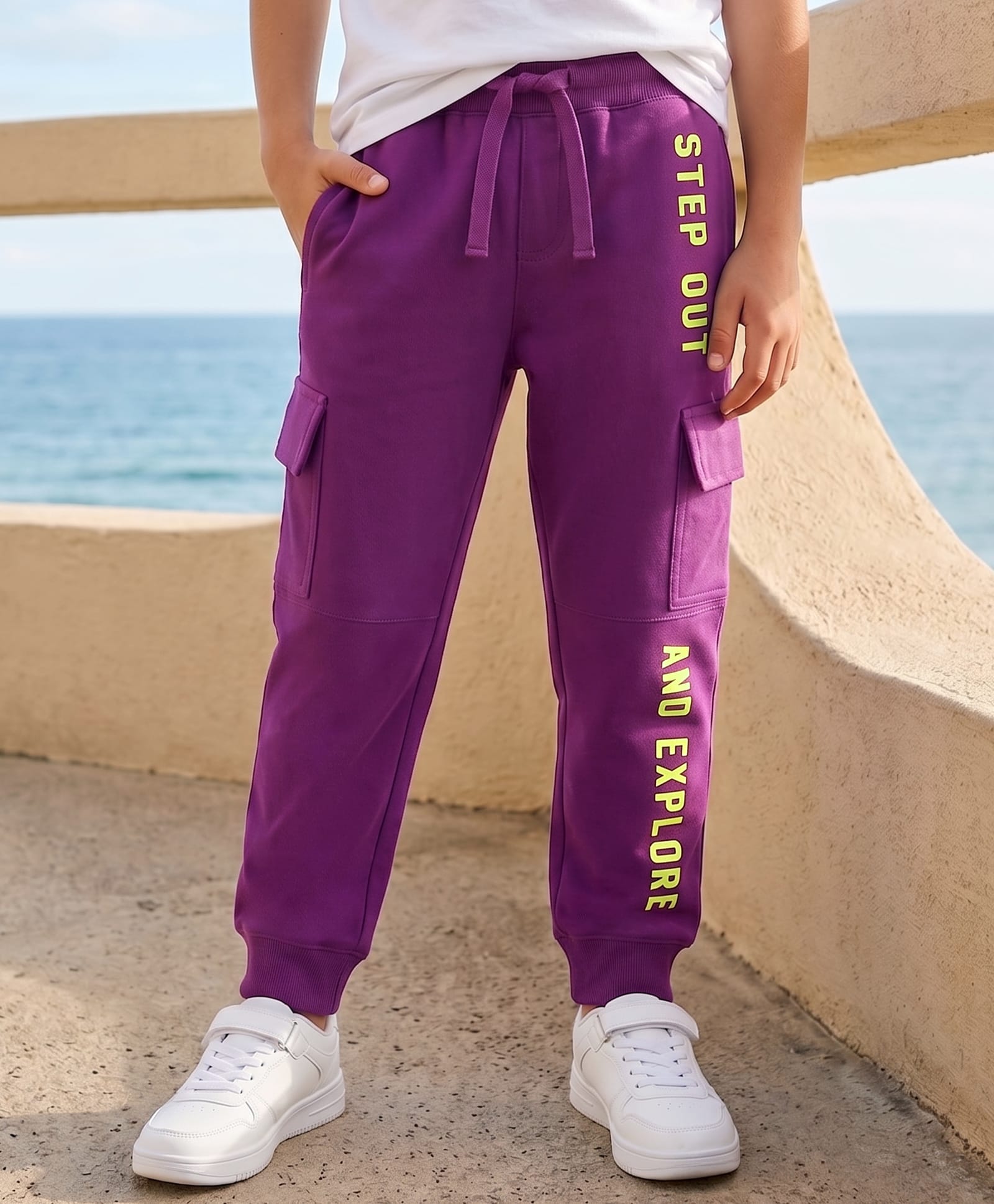 Pine Kids Knit Full Length Text Printed Lounge Pant with Pockets - Purple-picture-17