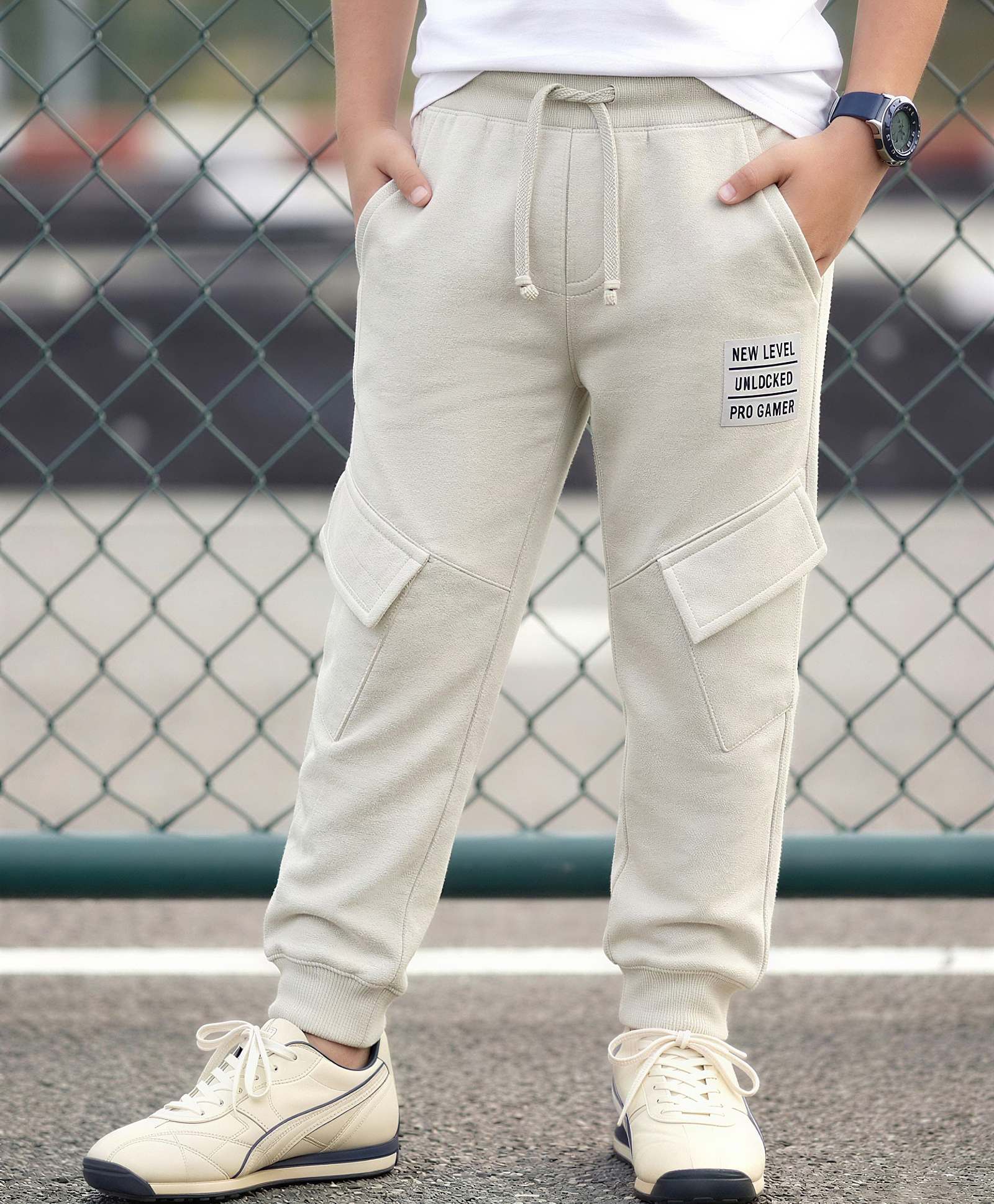 Pine Kids Knit Full Length Cut N Sew Lounge Pant With Patch & Pockets - Grey-image-17