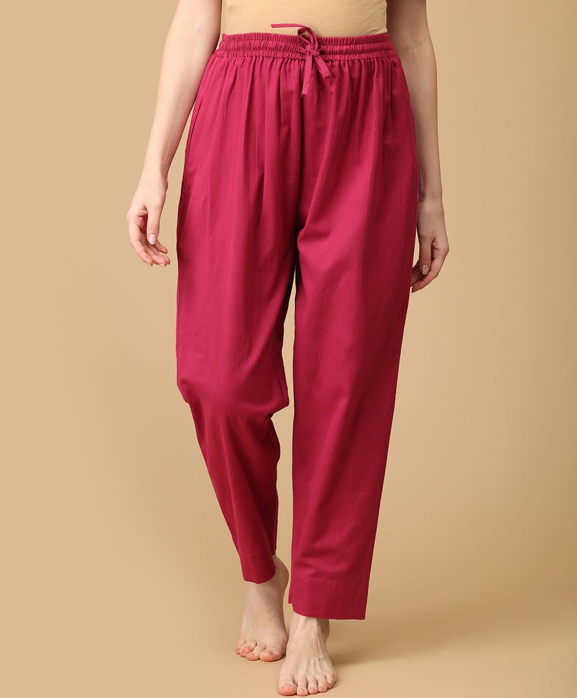 The Mom Store Cotton Woven Solid Maternity Lounge Pants - Dark Pink-picture-20