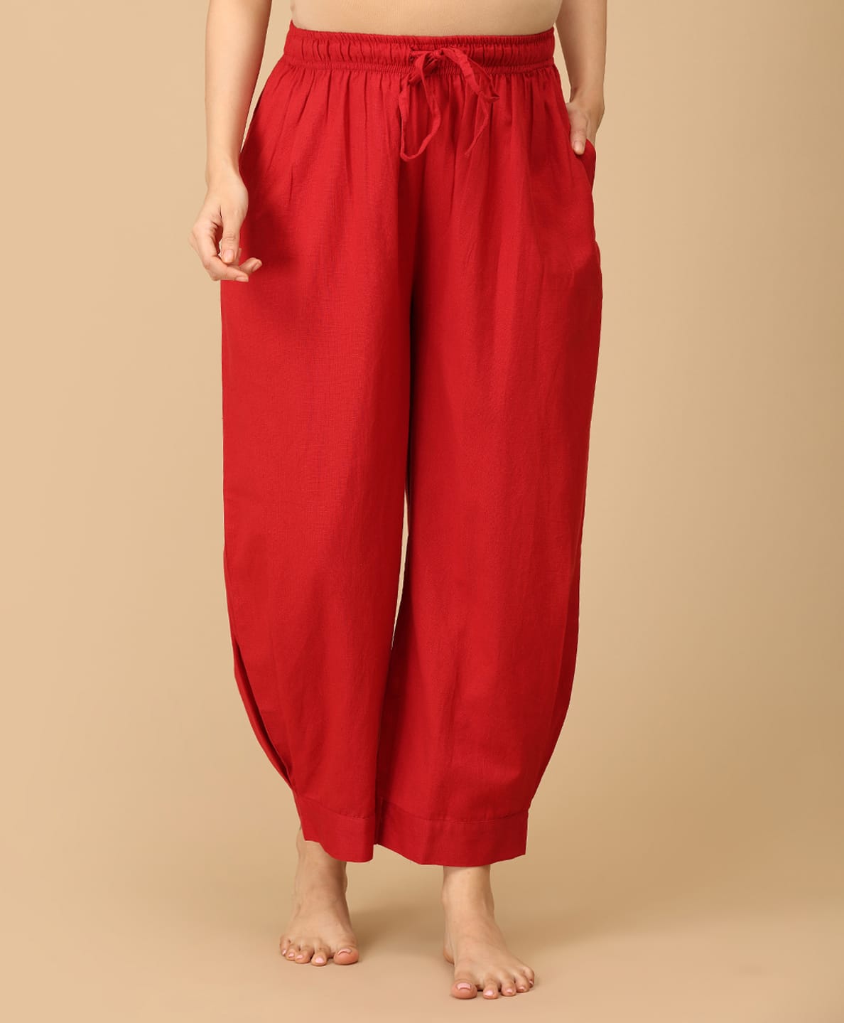 The Mom Store Cotton Woven Solid Maternity Lounge Pants - Maroon-picture-27