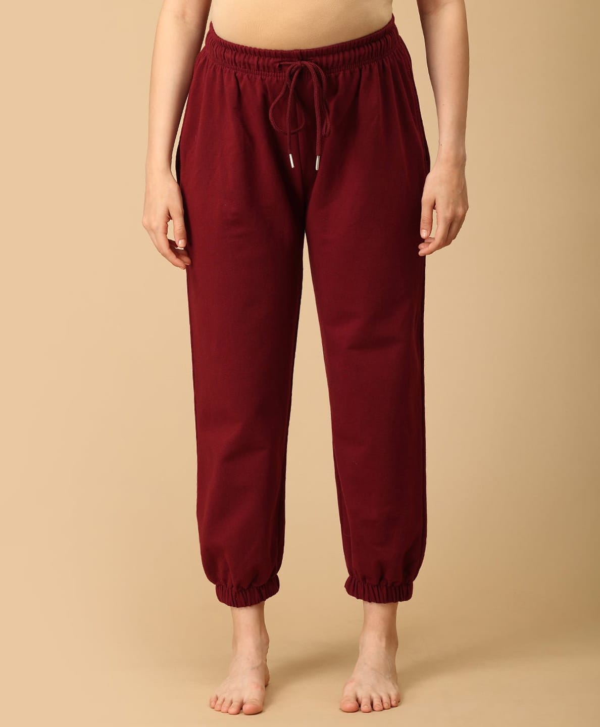 The Mom Store Cotton Knit Solid Maternity Joggers - Maroon-picture-39