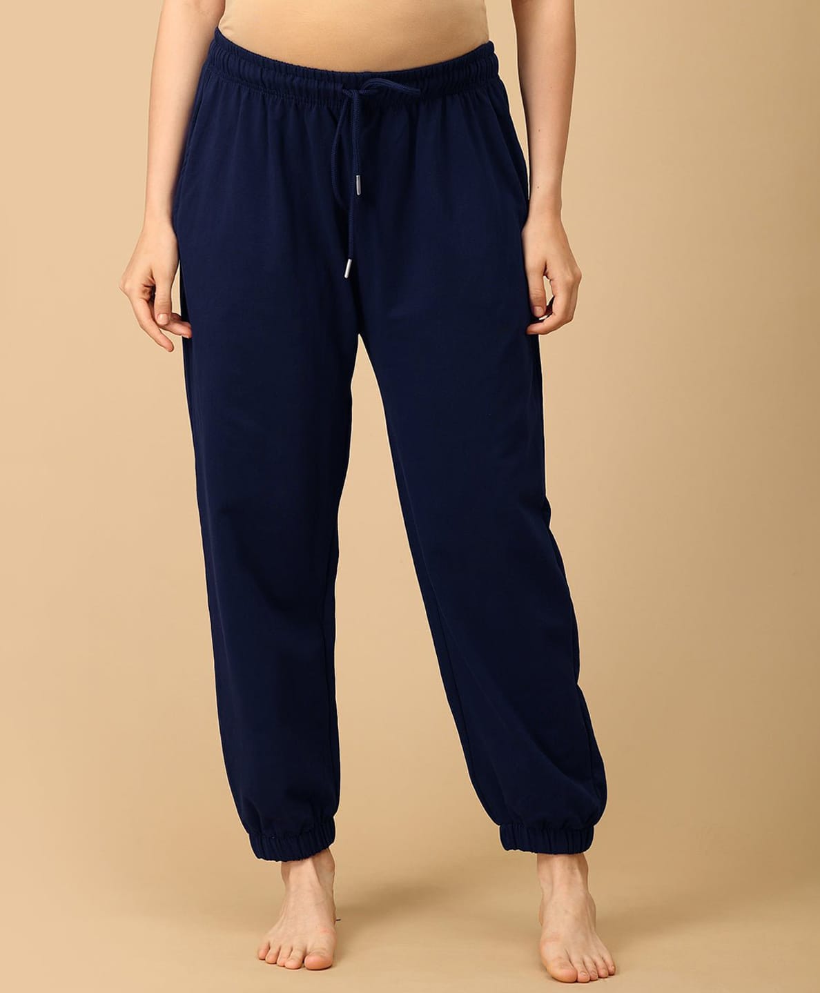 The Mom Store Cotton Knit Solid Maternity Joggers - Navy Blue-picture-38