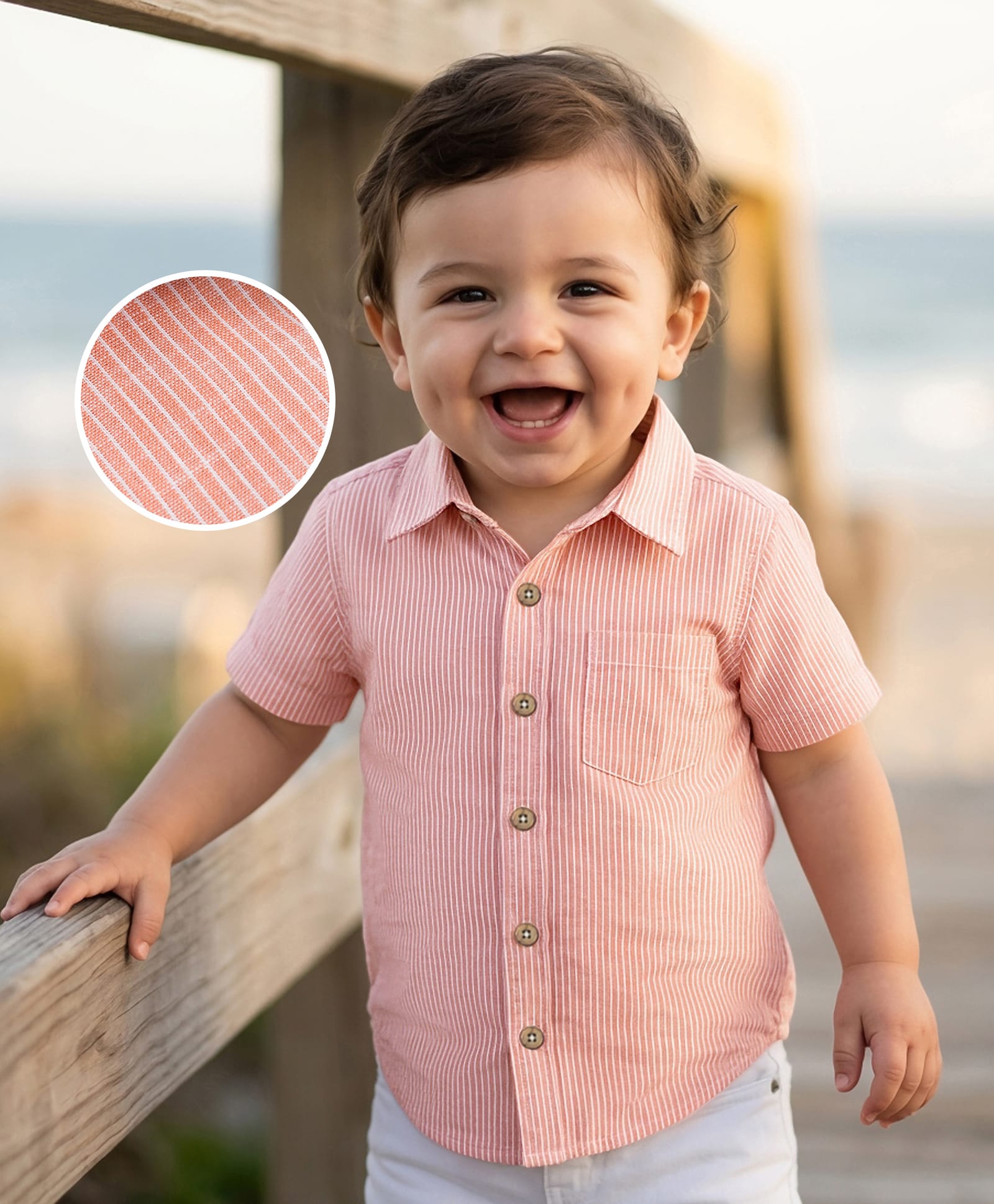 Doodle Poodle Cotton Woven Shirt Stripe Half Sleeve with Single Pocket Peach 18-24 Months-image-33