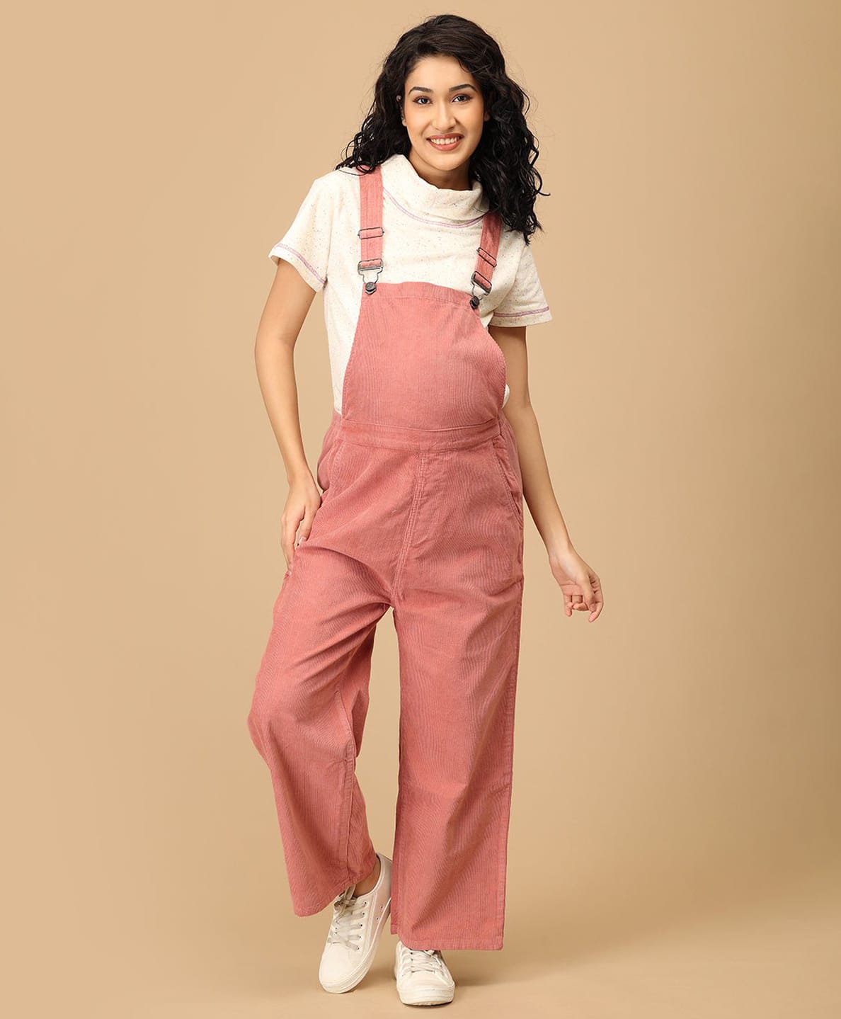 The Mom Store Cotton Denim Sleeveless Solid Maternity Dungaree - Dusky Rose-picture-26