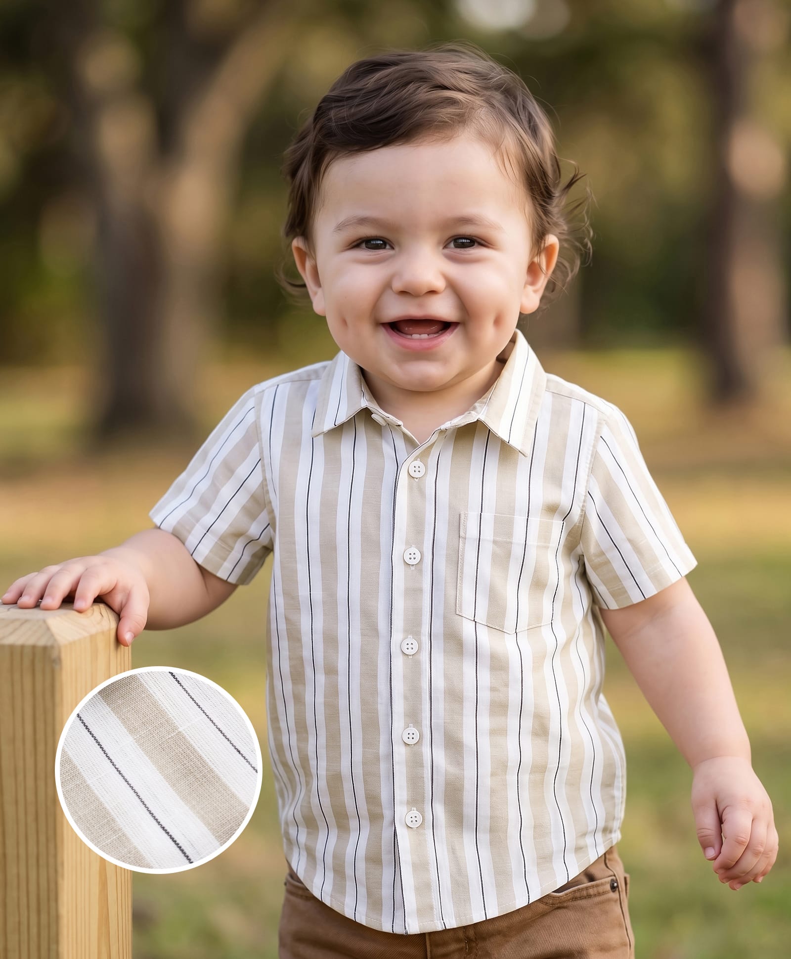 Doodle Poodle Cotton Woven Shirt Striped Half Sleeve with Single Pocket White 18-24 Months-picture-35