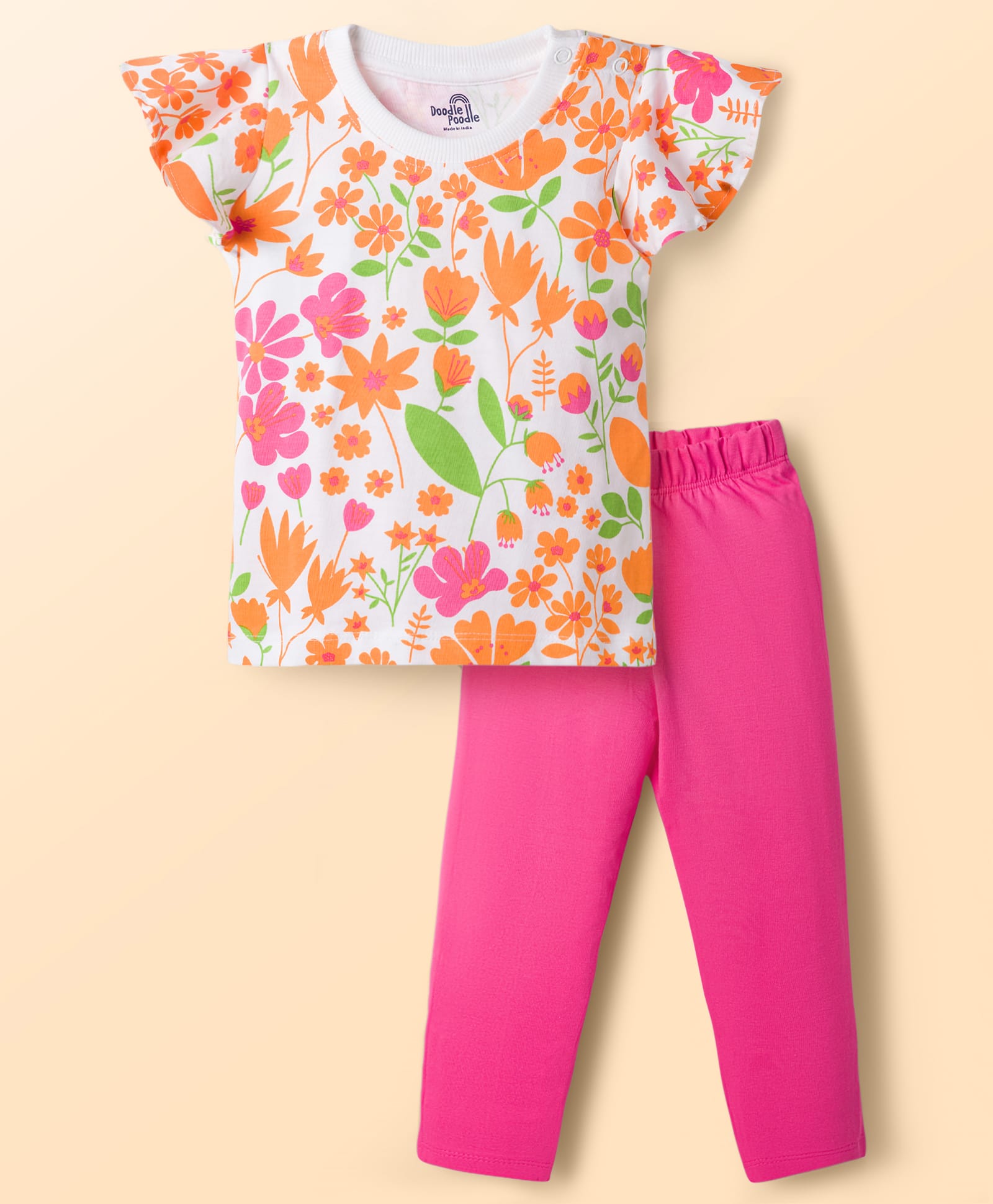 Doodle Poodle 100% Cotton Knit Sleeveless Floral Printed Top & Pant Set - Dark Pink-picture-11