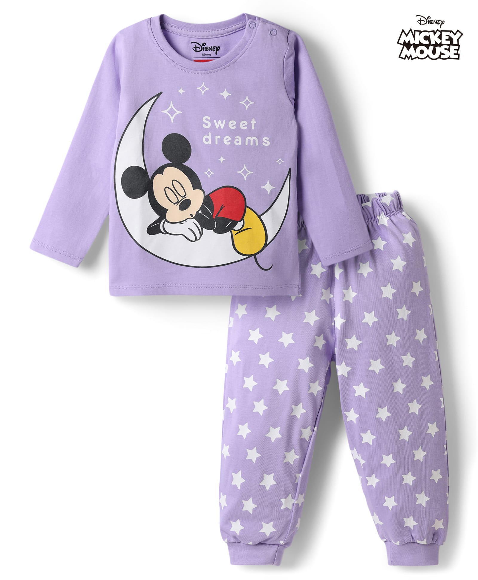 Babyhug Disney Single Jersey Knit Full Sleeves T-Shirt & Pyjama Night Suit With Mickey Mouse Graphics - Lavender-image-45