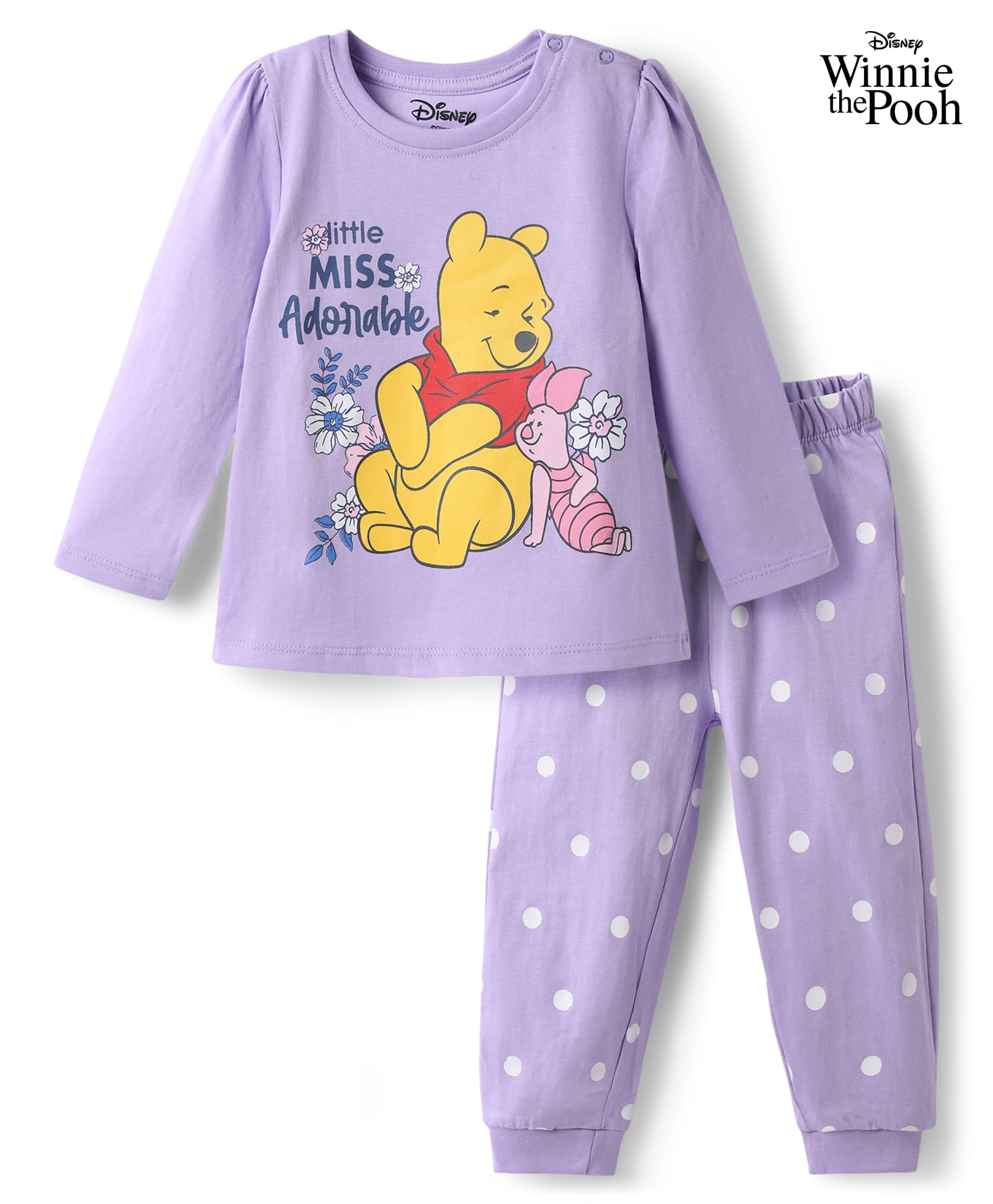 Babyhug Disney Single Jersey Knit Full Sleeves Winnie the Pooh Graphics T-Shirt & Pyjama Night Suit - Lavender-image-44