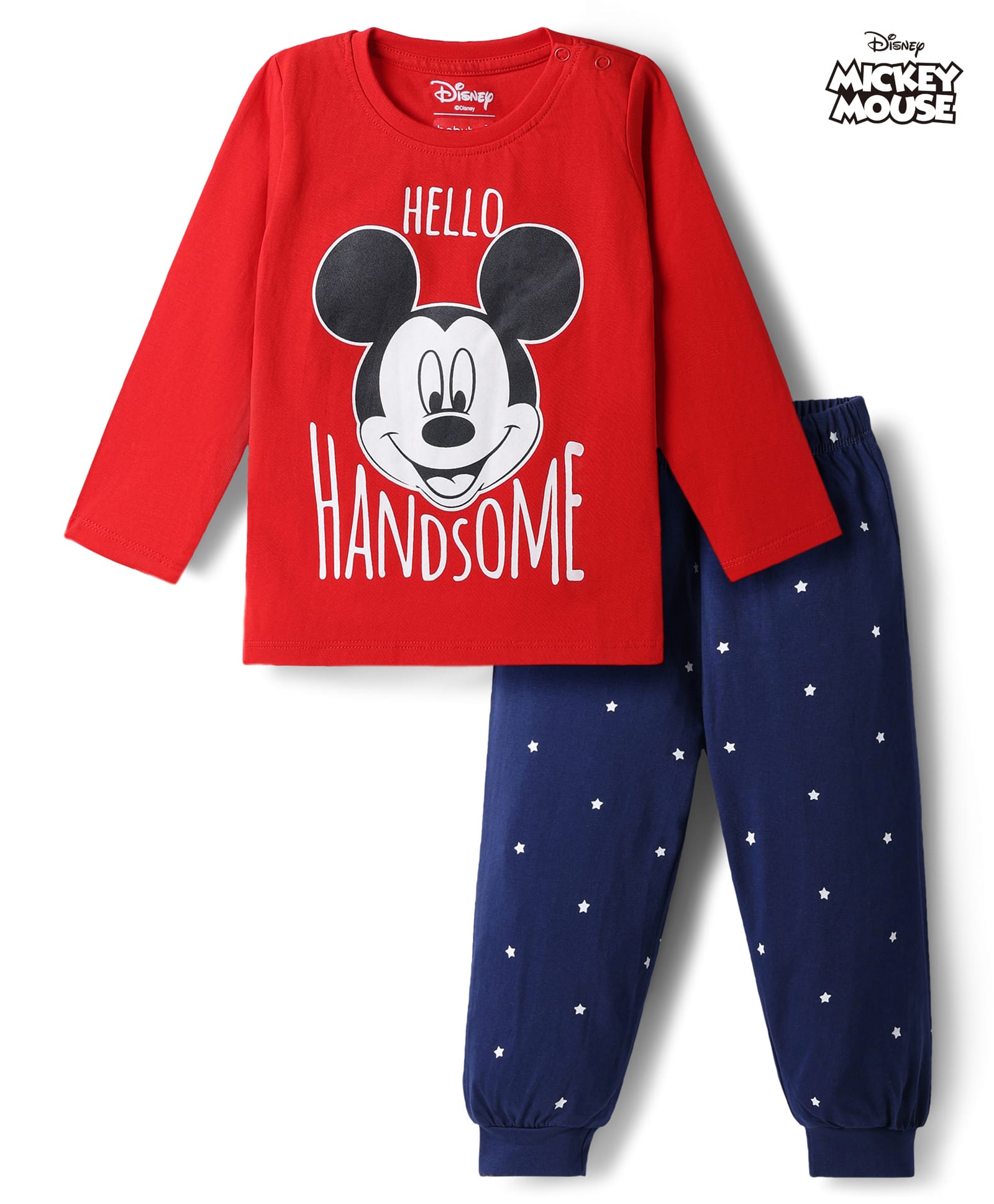 Babyhug Disney 100% Cotton Knit Full Sleeves T-Shirt & Pyjama Night Suit With Mickey Mouse Graphic - Multicolor-image-35