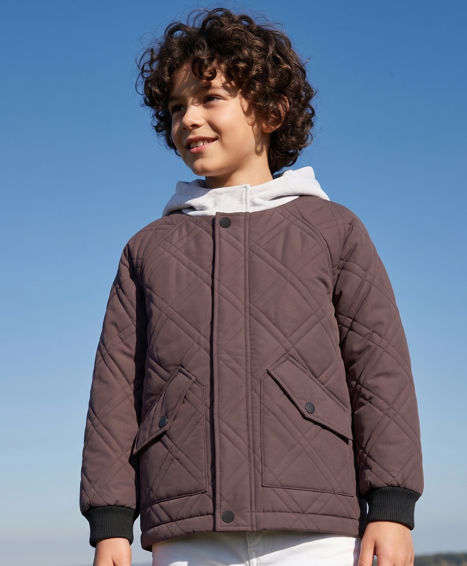 Pine Kids Woven Hooded Winter Jacket with Full Sleeves - Brown-image-0