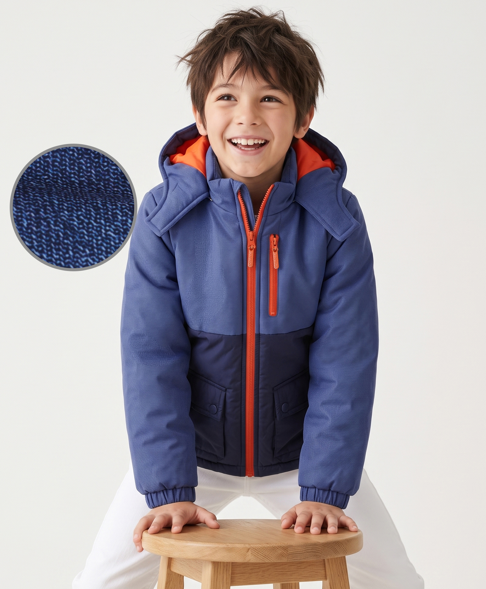 Pine Kids Woven Hooded Jacket with Full Sleeves - Navy Blue-image-1