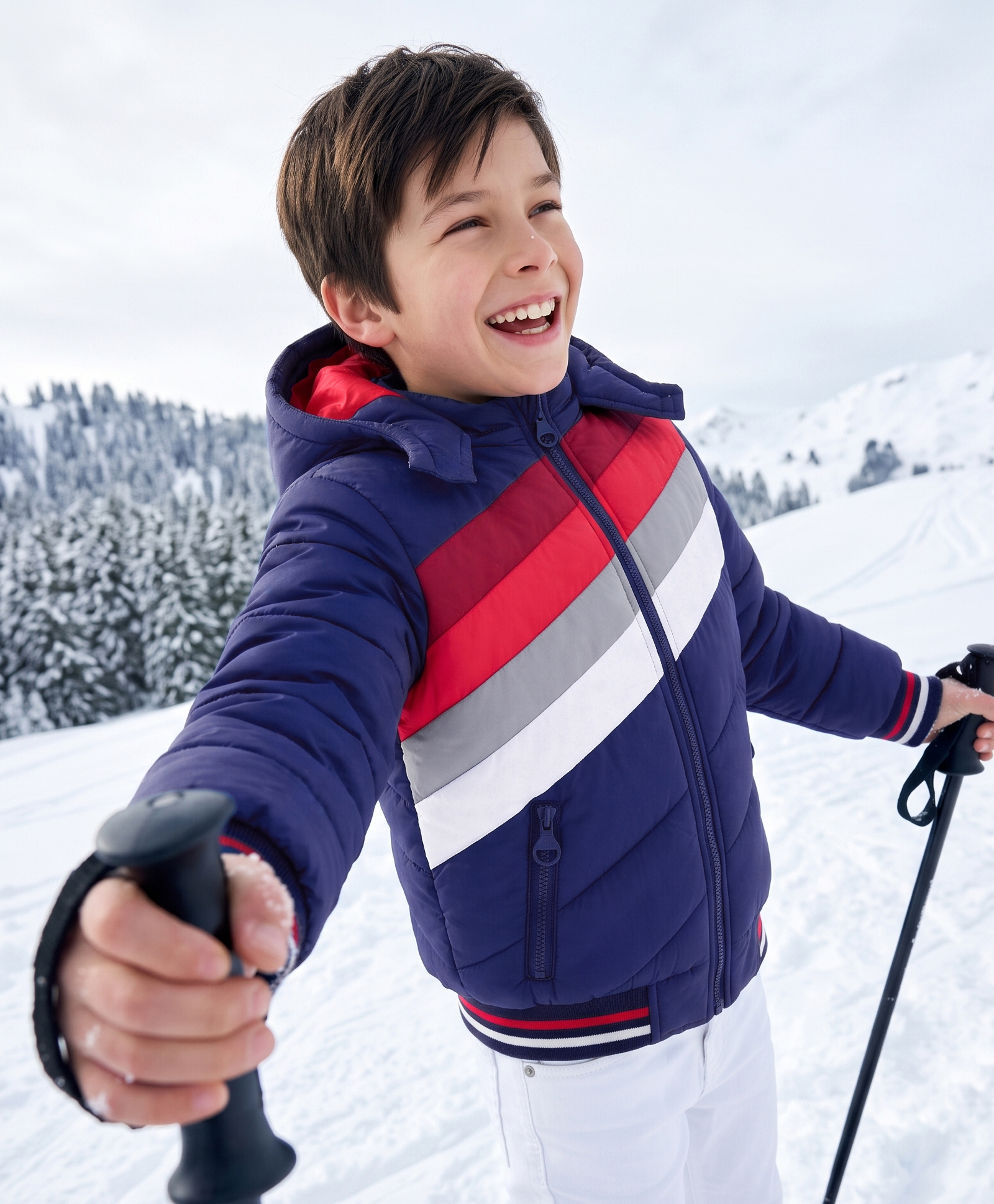 Pine Kids Woven Hooded Winter Jacket with Full Sleeves and Striped Pattern - Navy Blue-image-25