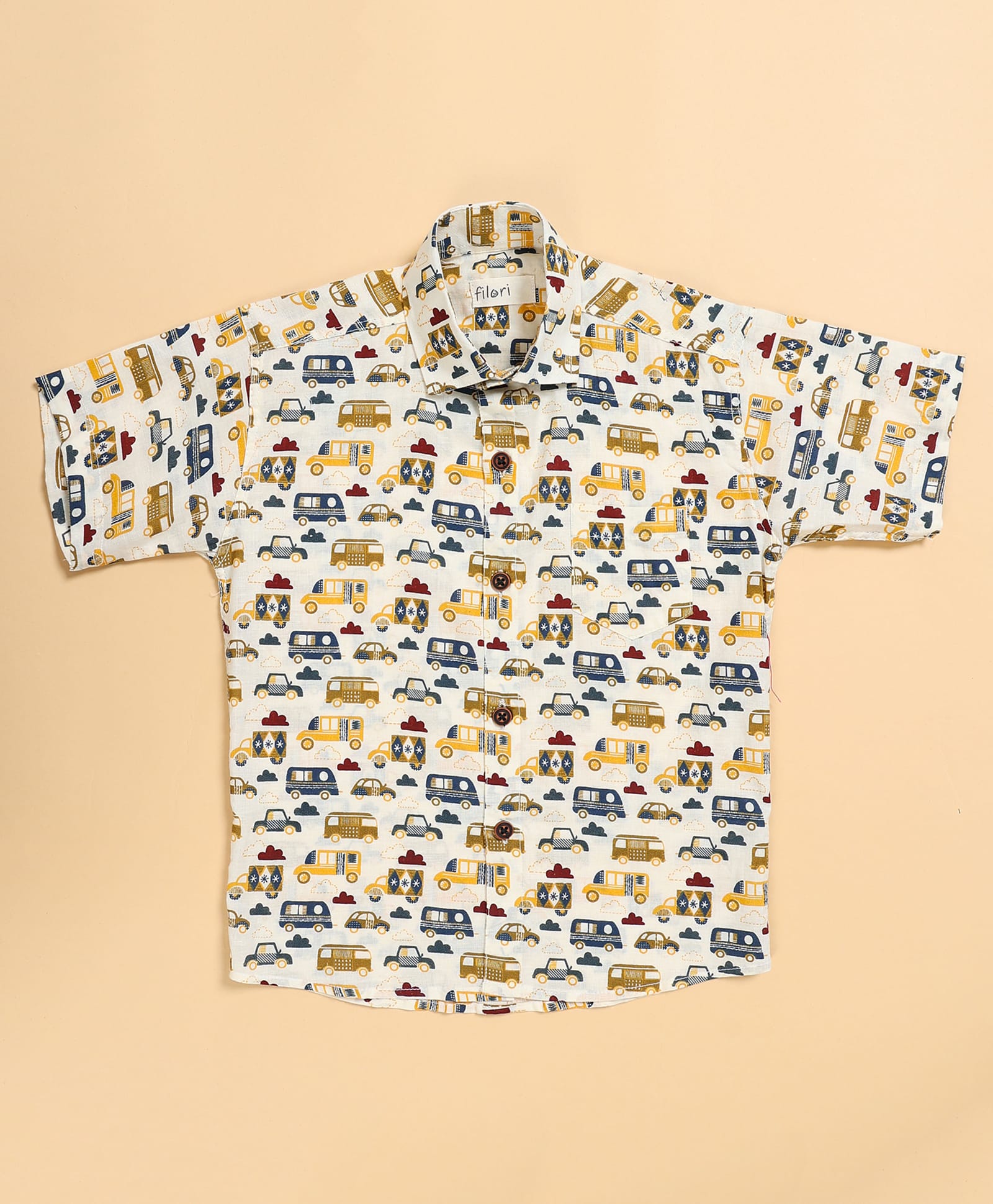 FILORI Cotton Woven Half Sleeves Vehicles Printed Shirt - Multi Colour-picture-21