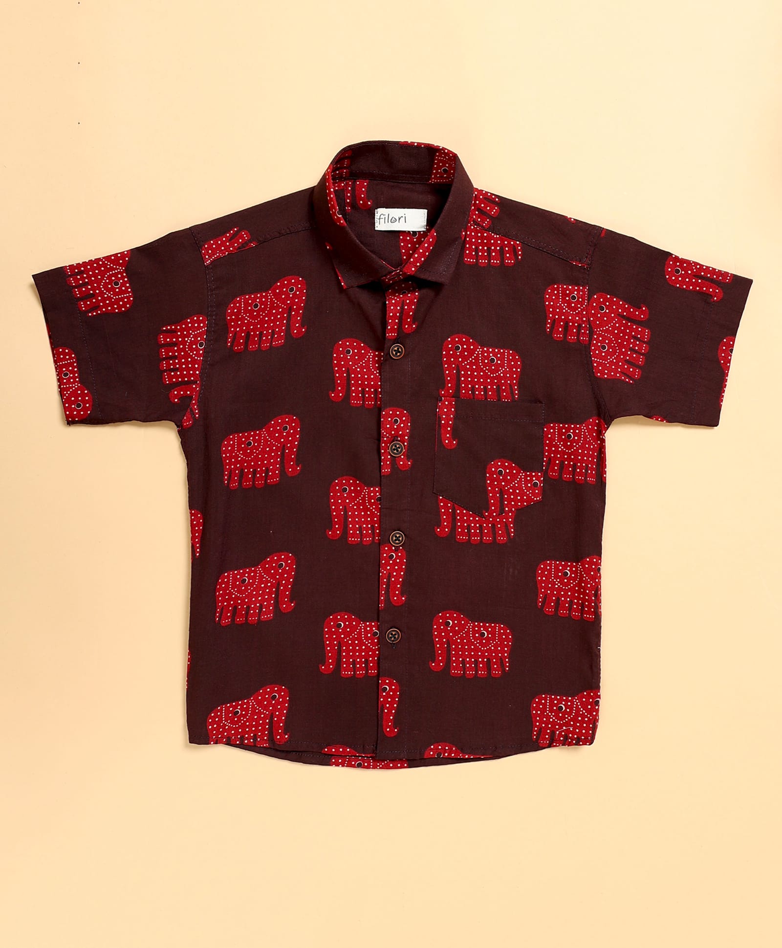 FILORI Cotton Woven Half Sleeves Elephant Printed Shirt - Maroon-image-13