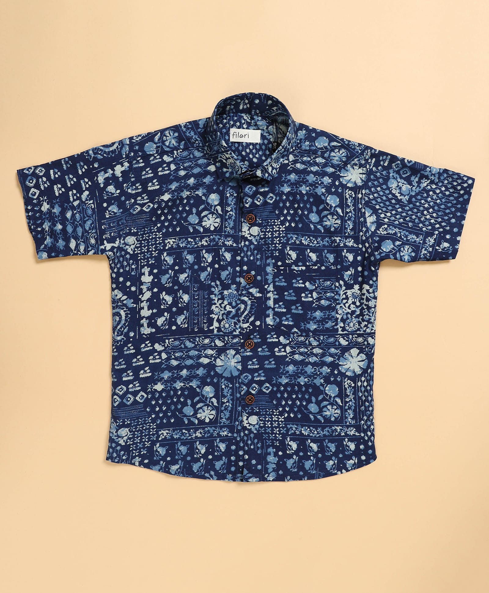 FILORI Cotton Woven Half Sleeves Floral & Abstract Printed Shirt - Indigo Blue-image-9