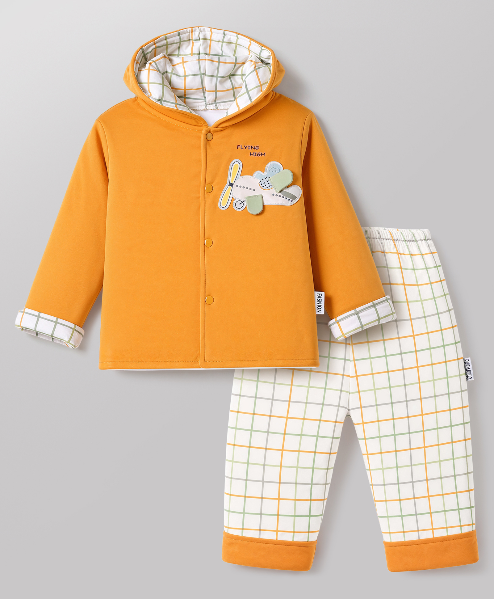 Child World Knit Full Sleeves Winter Wear Suits With Airplane Patch - Orange-picture-13