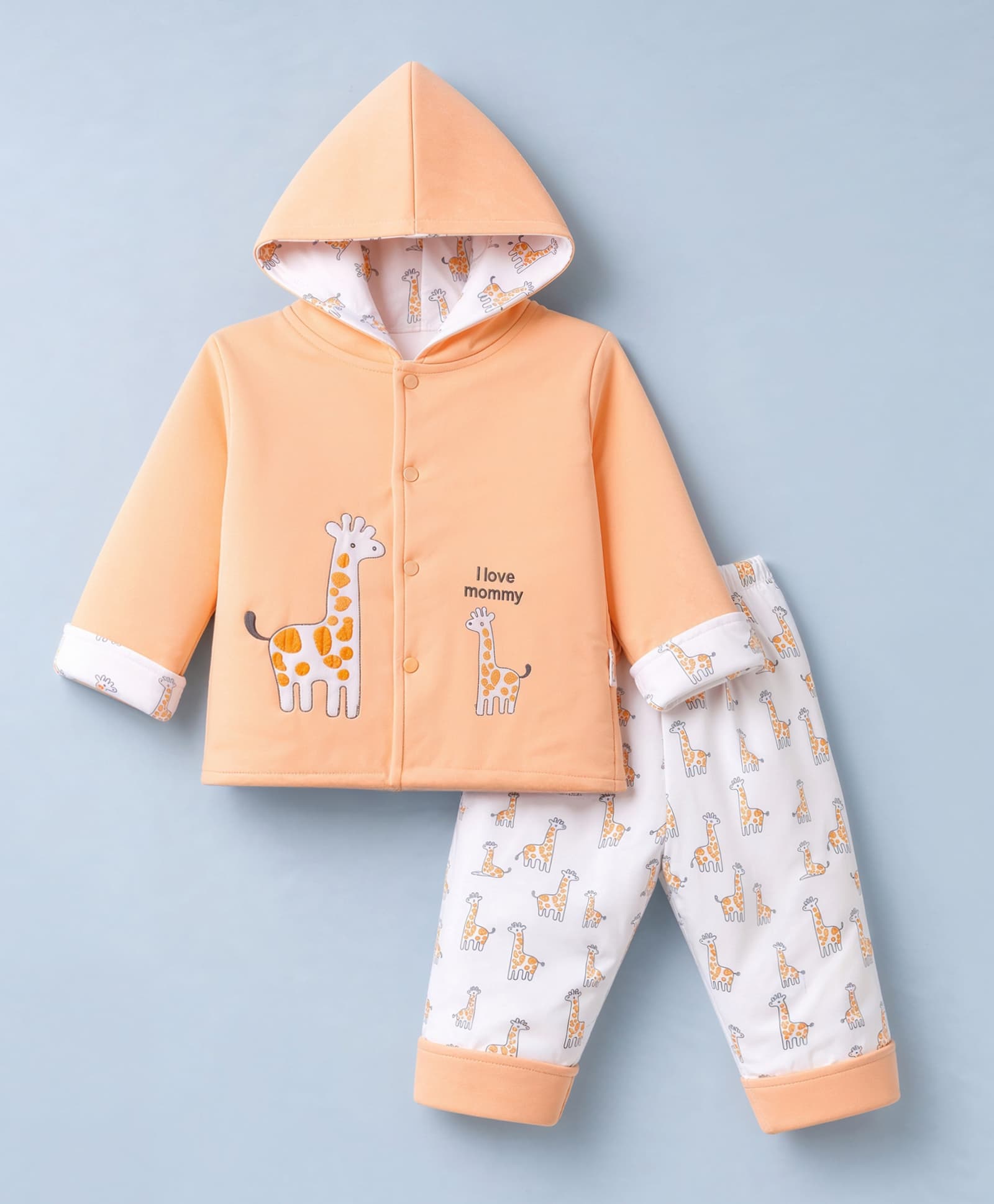 Child World Knit Full Sleeves Hooded Winter Wear Suit With Animal Print - Peach-picture-29