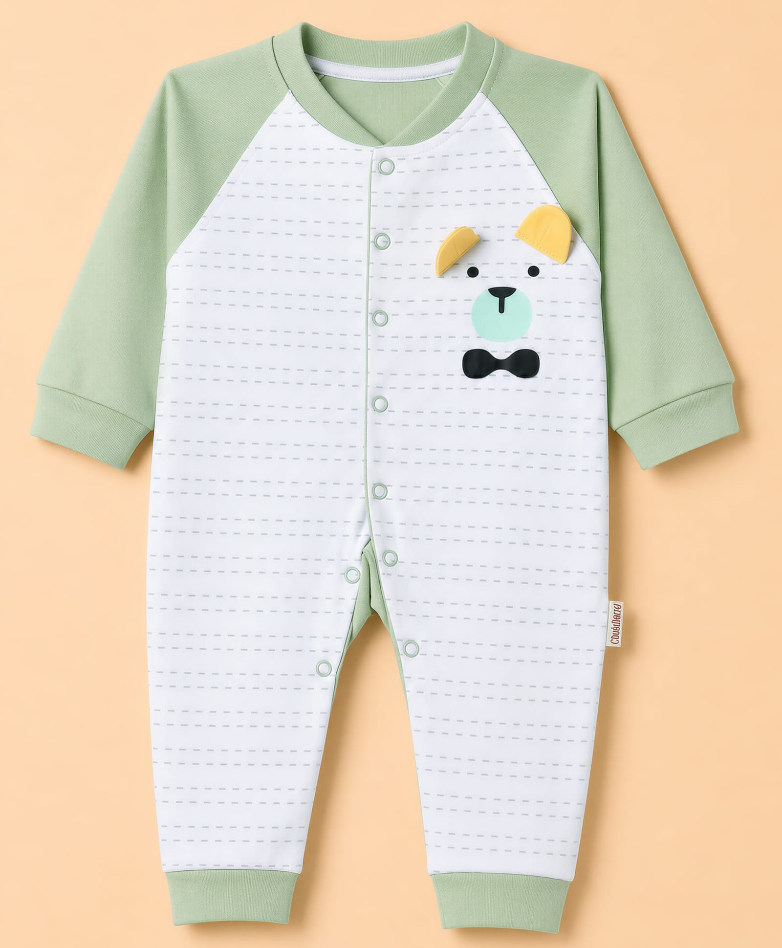 Child World Interlock Knit Full Sleeves Romper With Teddy Bear Print - Olive-picture-36