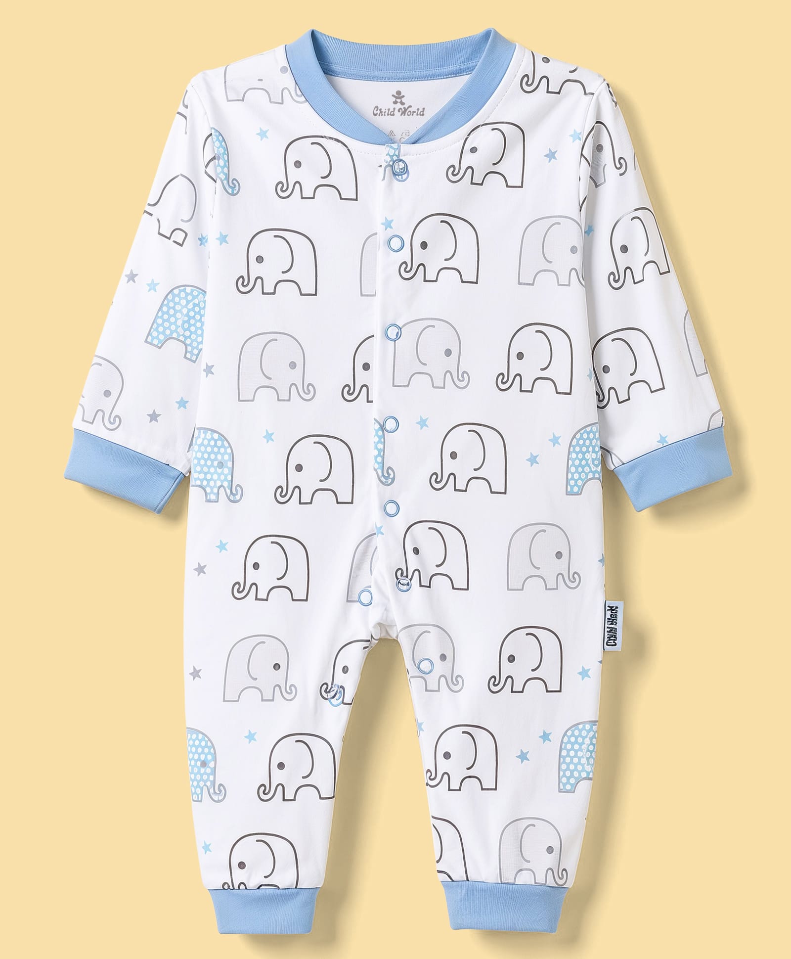 Child World Interlock Knit Full Sleeves Rompers With Animal Print - White-picture-21