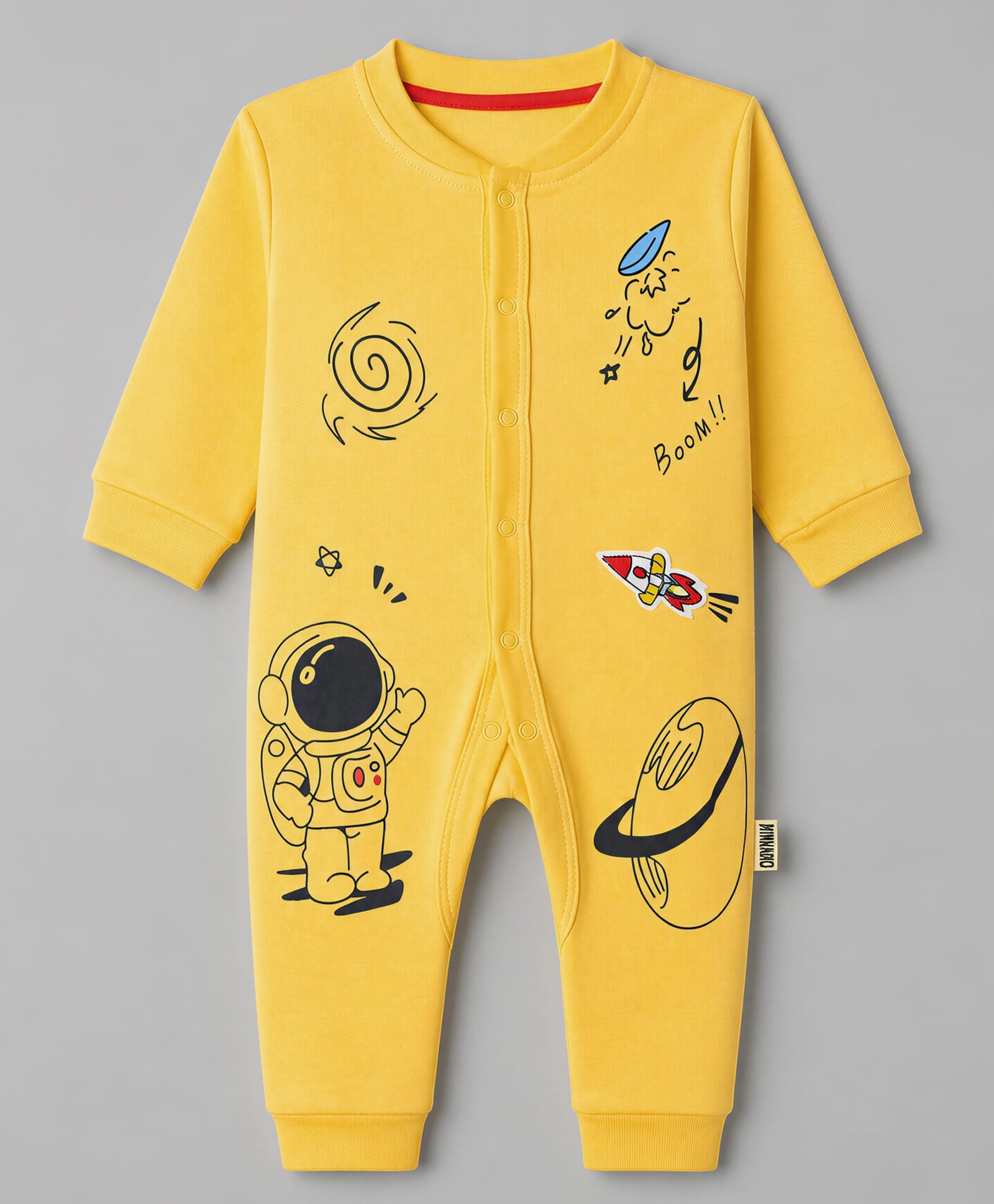 Child World Interlock Knit Full Sleeves Space Theme Printed Rompers- Yellow-image-14
