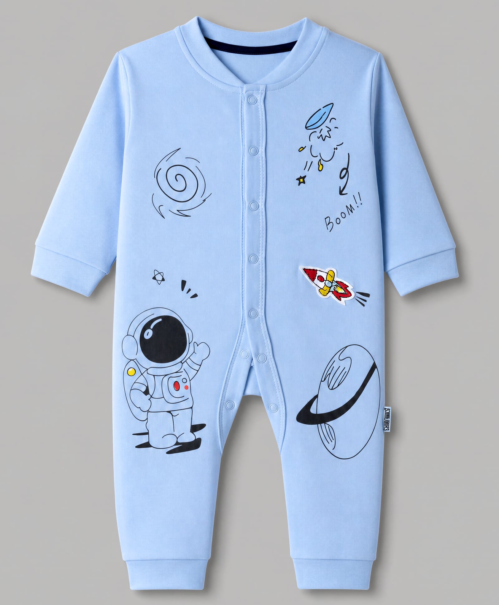 Child World Interlock Knit Full Sleeves Space Theme Printed Rompers- Light Blue-picture-43