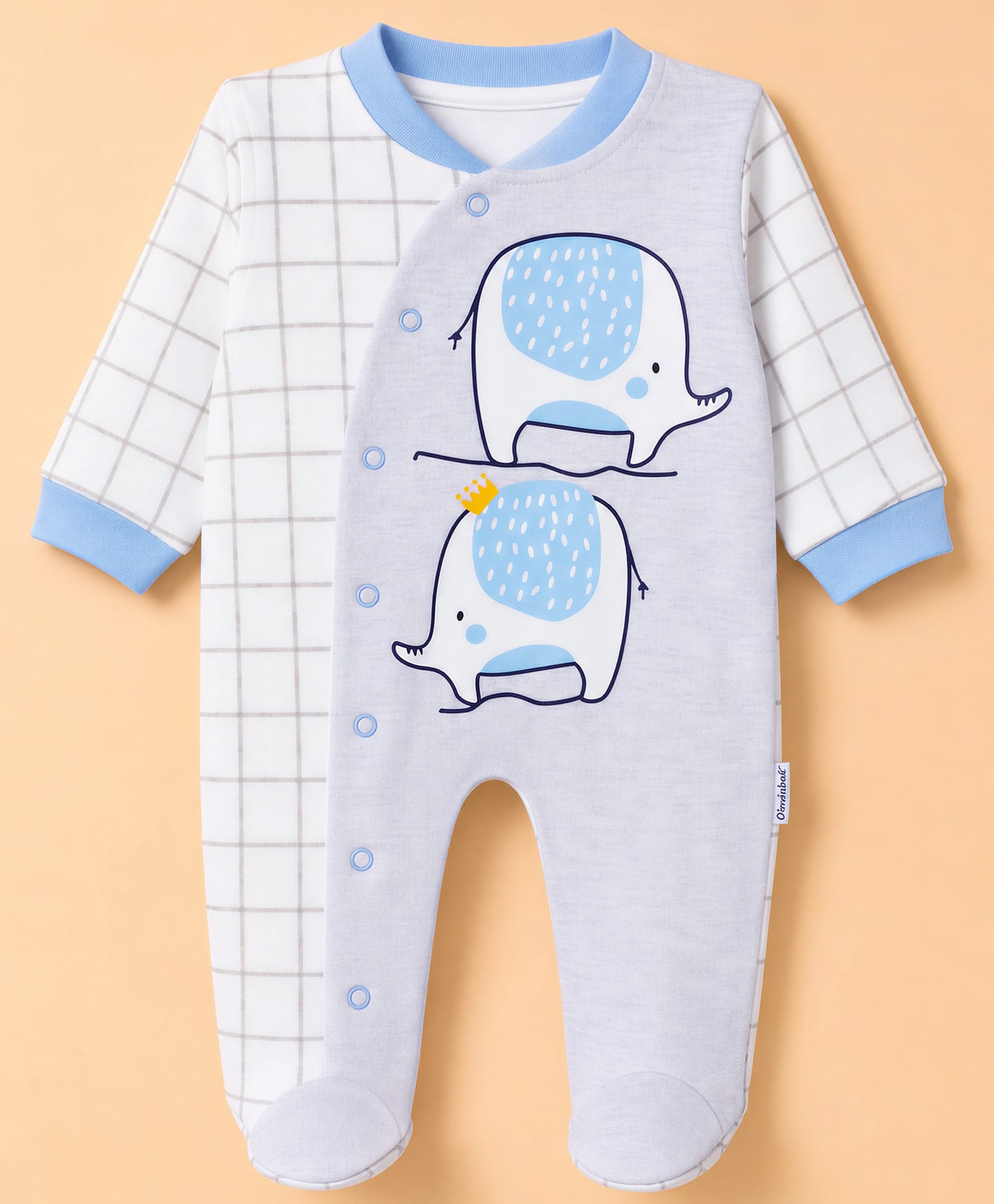 Child World Interlock Knit Full Sleeves Sleep Suit with Checks & Animal Print - Sky Blue-picture-15