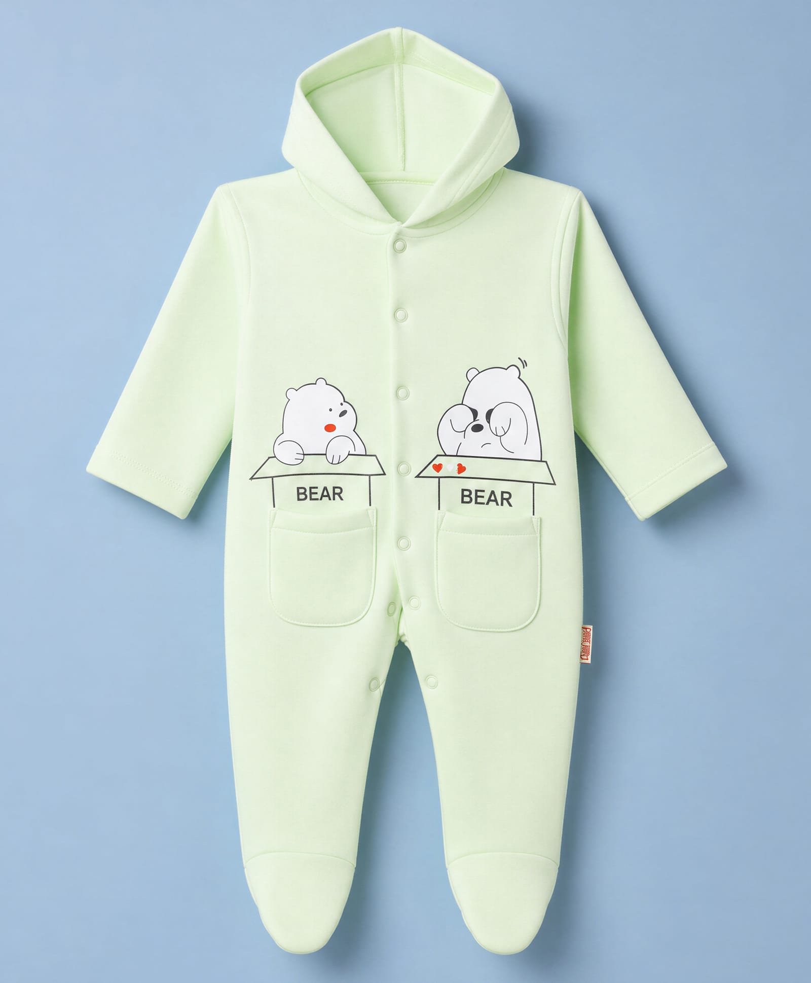 Child World Fleece Knit Full Sleeves Sleep Suit with Bear Print - Green-picture-30