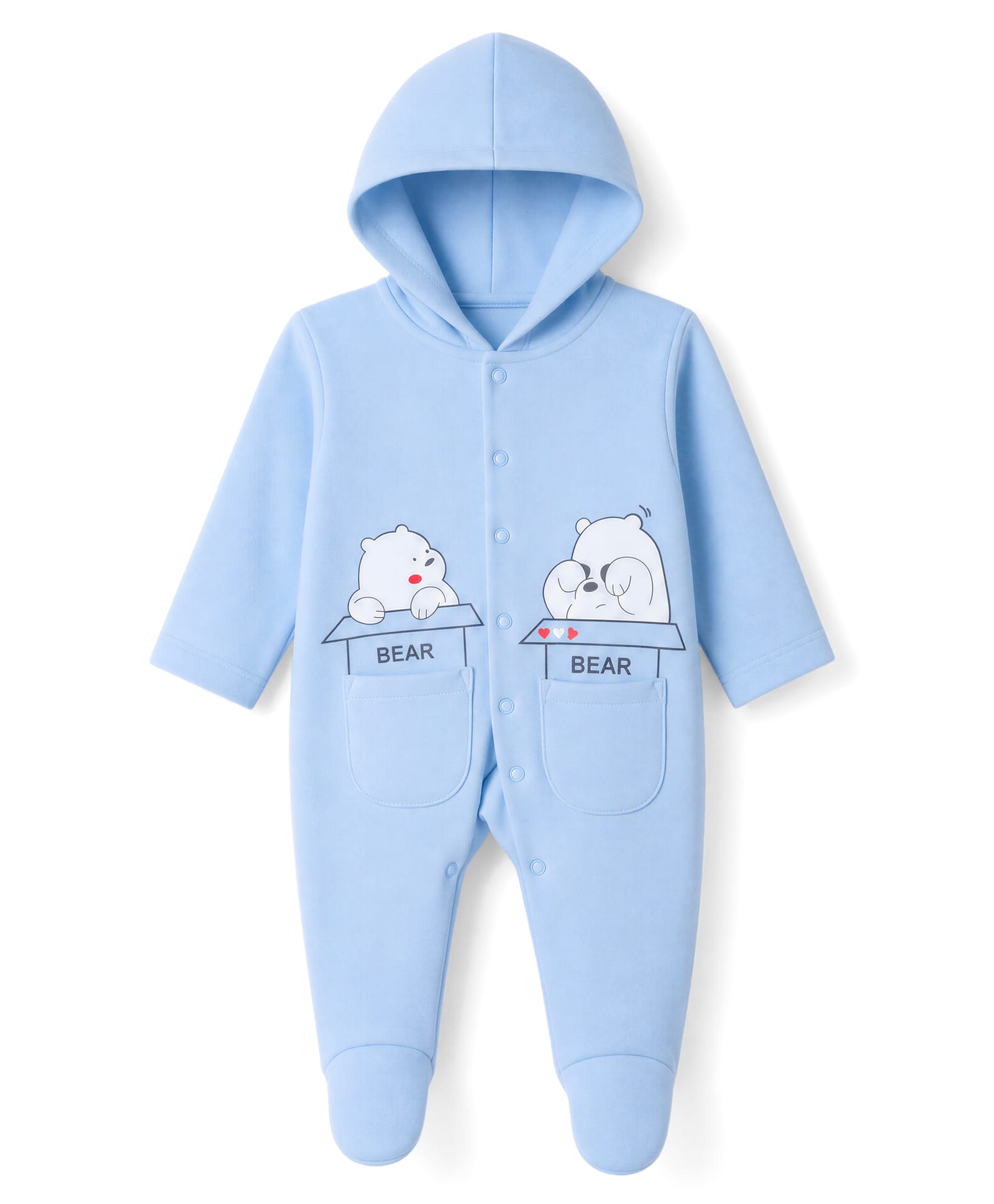 Child World Fleece Knit Full Sleeves Sleep Suit with Bear Print - Light Blue-image-40