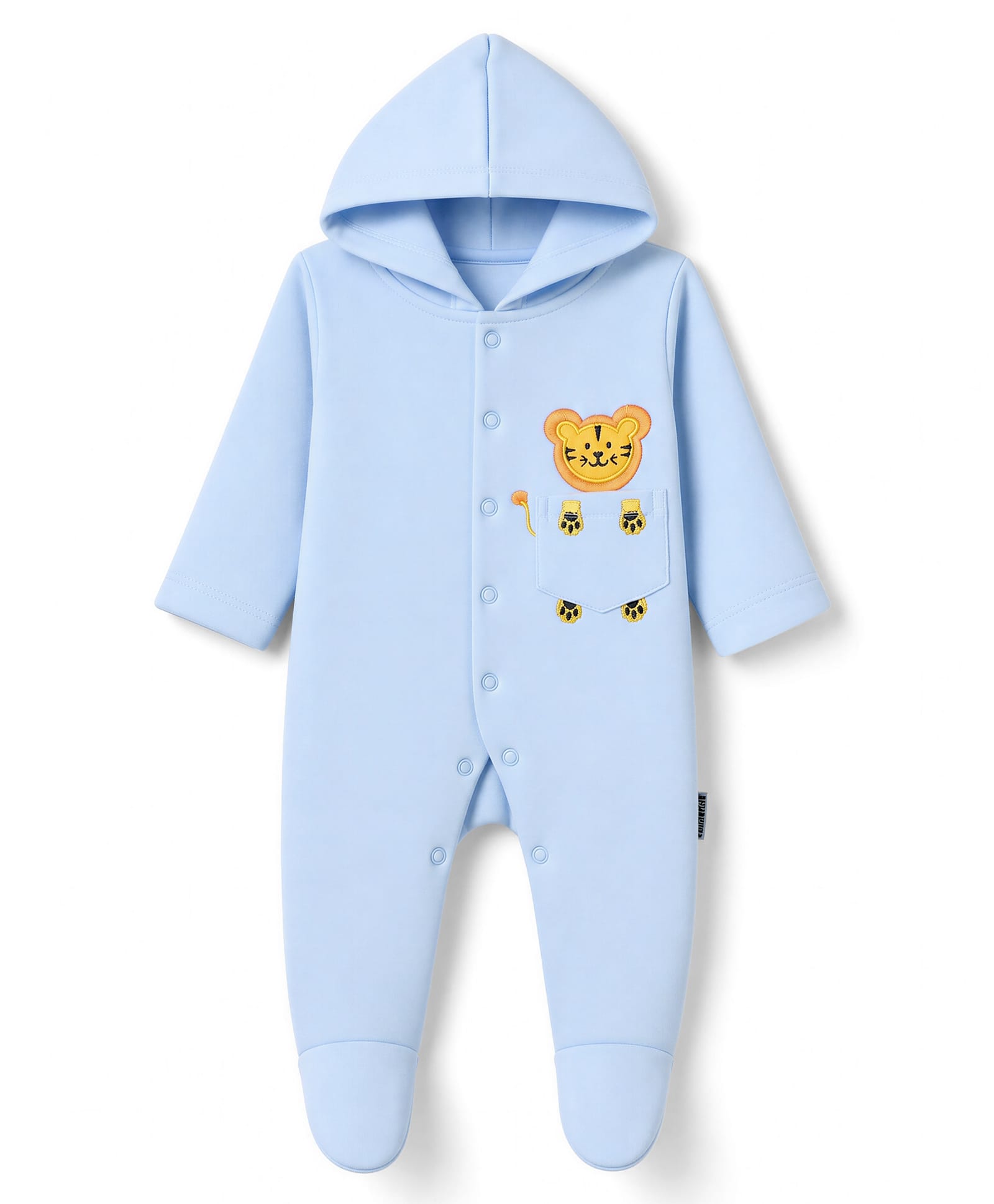 Child World Fleece Knit Full Sleeves Hooded Sleep Suit with Tiger Embroidery - Sky Blue-picture-12