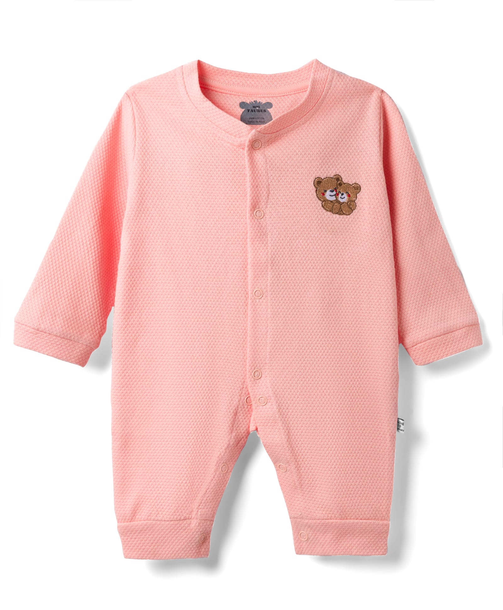 Mini Taurus 100% Cotton Knit Full Sleeves Bear Embroidered Romper - Orange-image-8