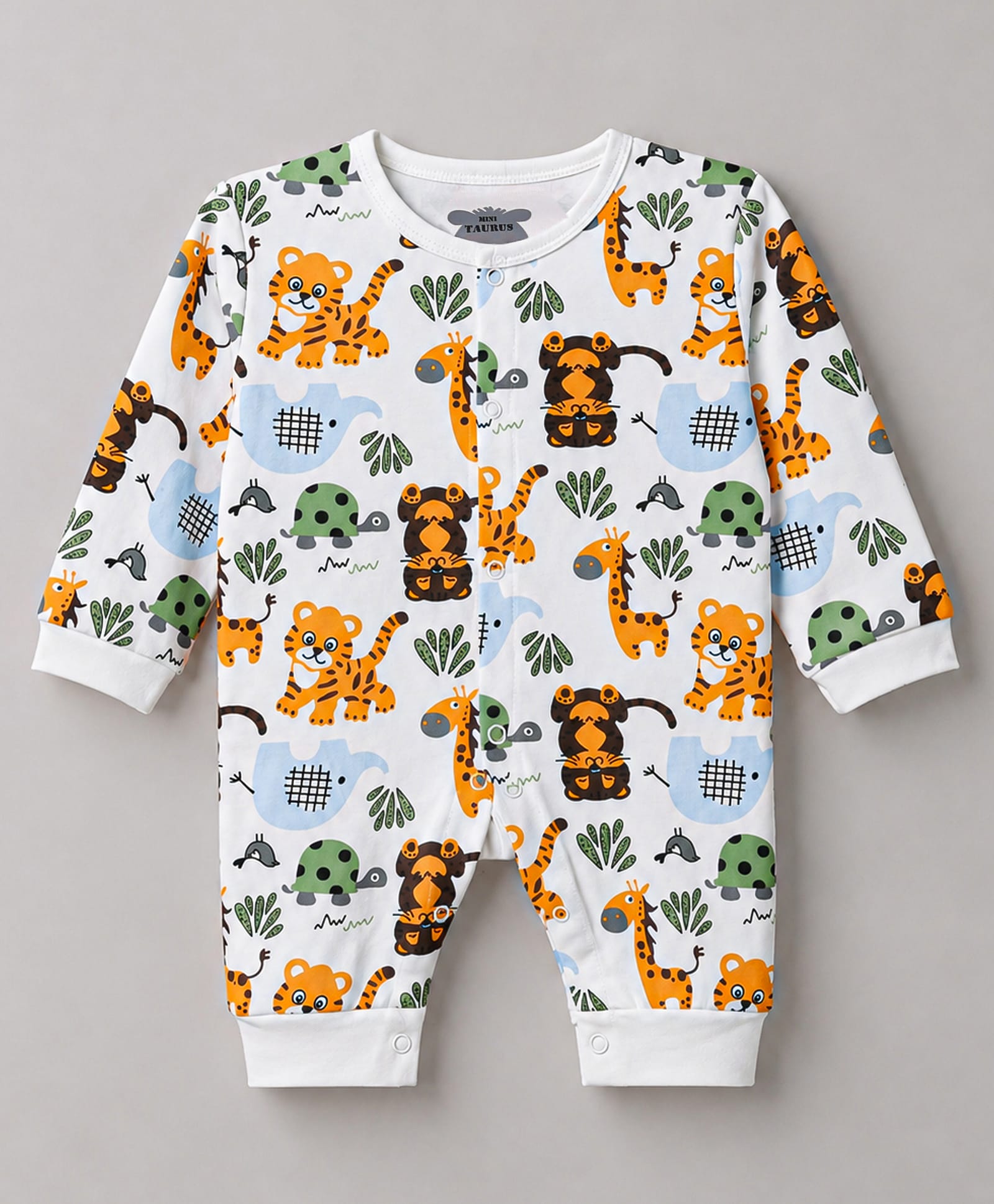 Mini Taurus 100% Cotton Knit Full Sleeves Animal Printed Romper - OffWhite-picture-46