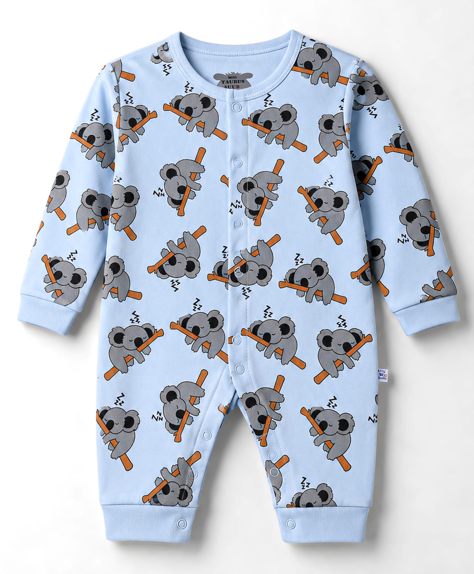 Mini Taurus 100% Cotton Knit Full Sleeves Koala Printed Romper - Light Blue-picture-24