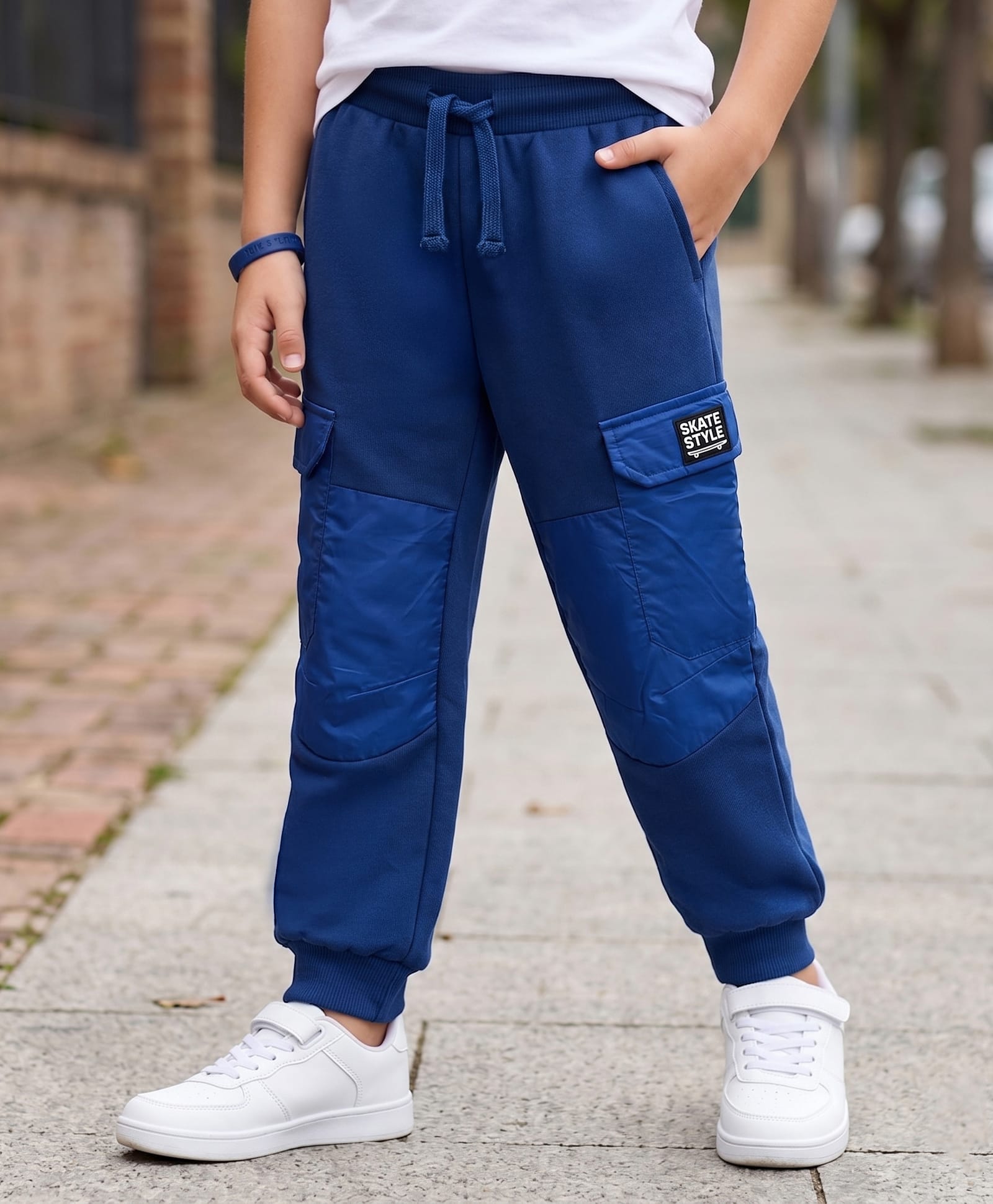 Pine Kids Knit Full Length Lounge Pant With Cargo Pockets & Text Print - Navy Blue-picture-16