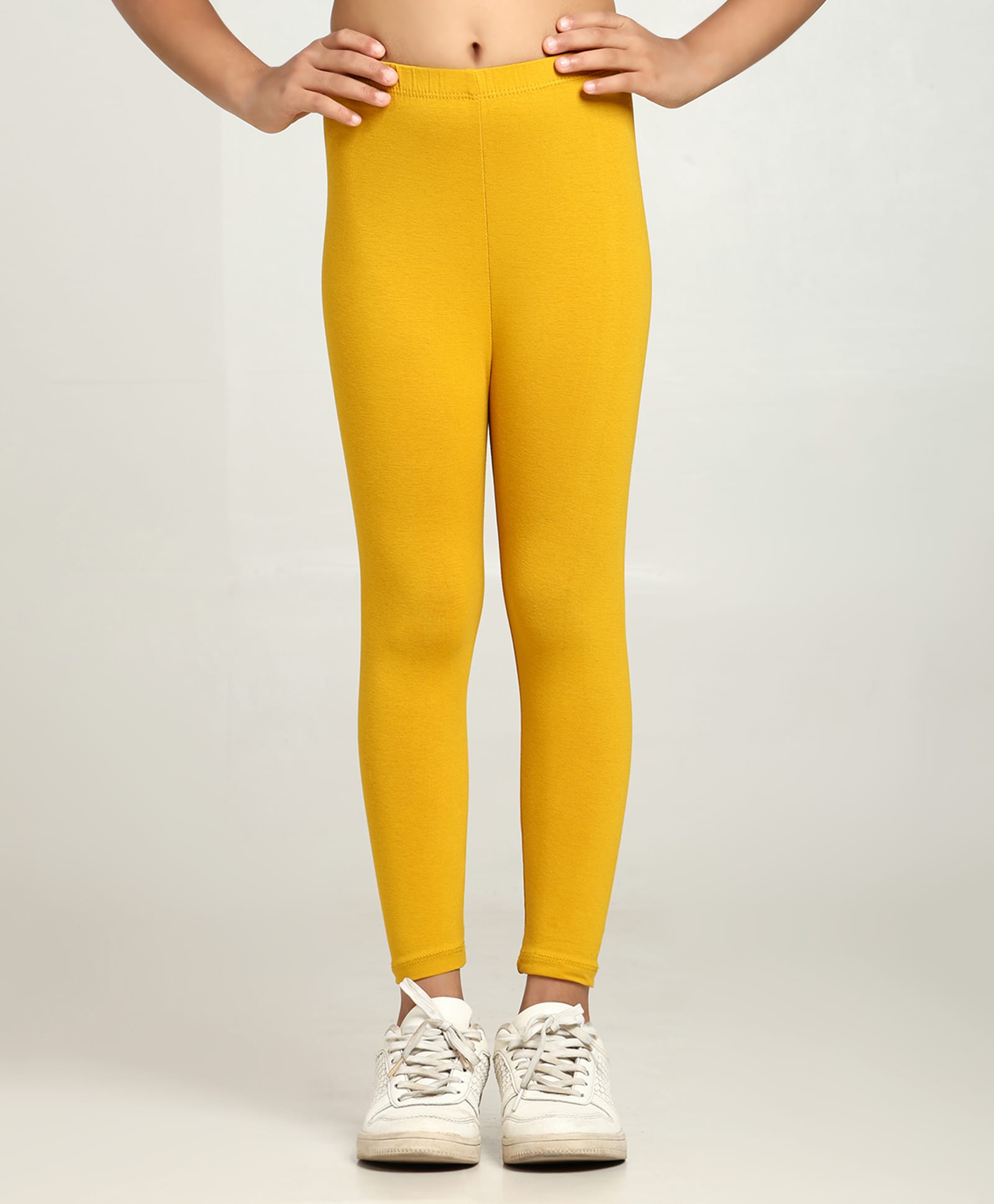 Robinbosky Cotton Elastane Knit Solid Leggings - Golden-picture-16