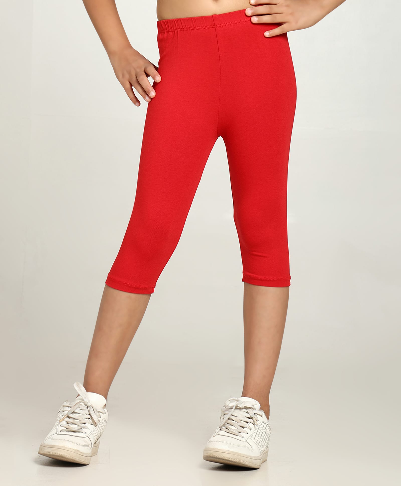 Robinbosky Cotton Elastane Knit Solid Capri Leggings - Red-picture-38