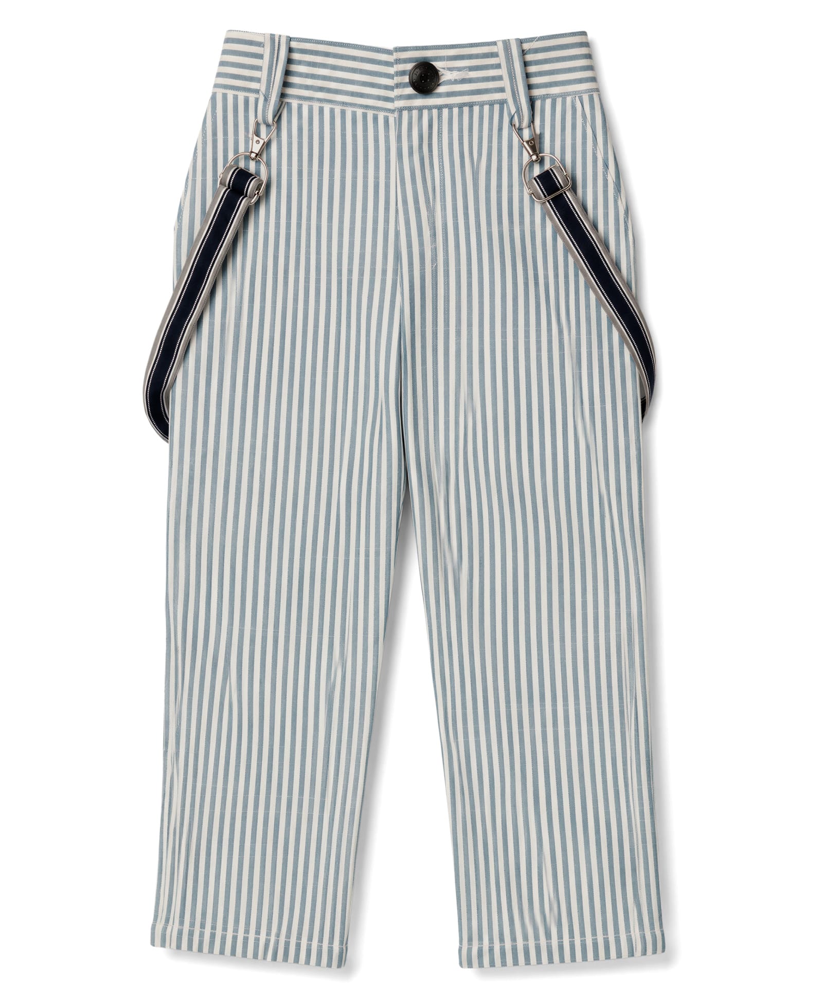 Rikidoos Cotton Woven Full Length Striped Pant With Suspender - Teal Blue & White-picture-19