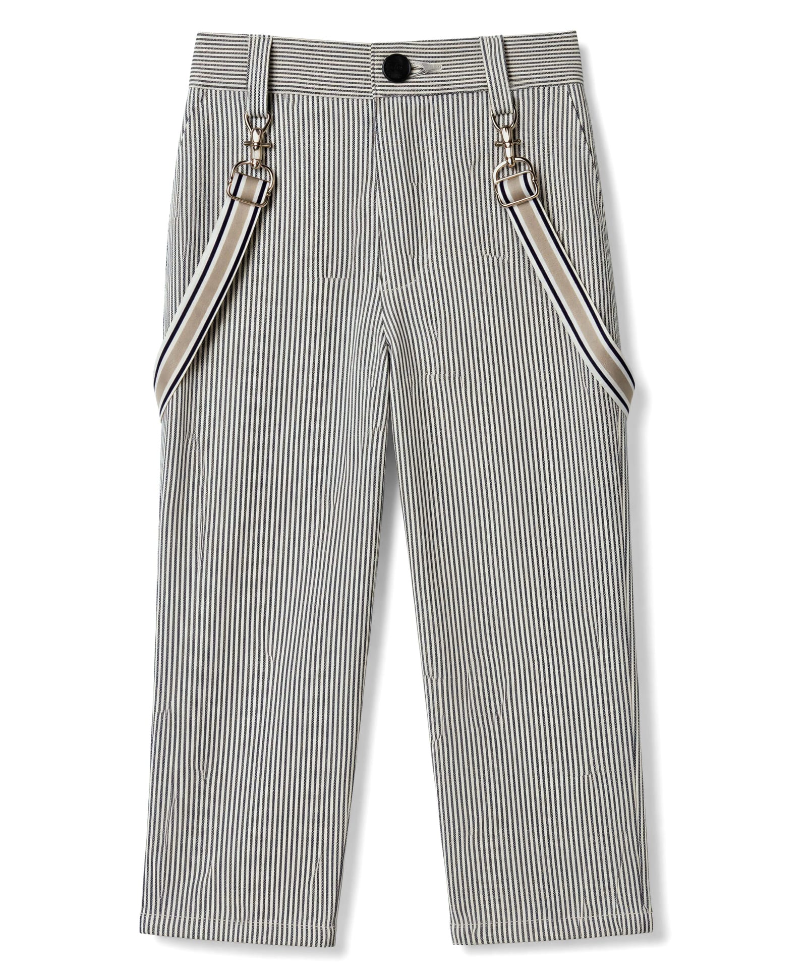 Rikidoos Cotton Woven Full Length Striped Pant With Suspender - Teal Blue & White-picture-26